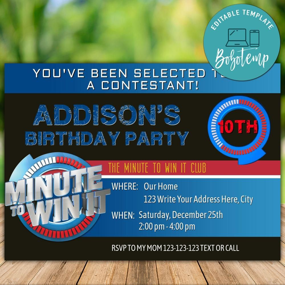 Printable Minute To Win It Birthday Party Invitation Diy | Bobotemp with regard to Free Printable Minute To Win It Invitations
