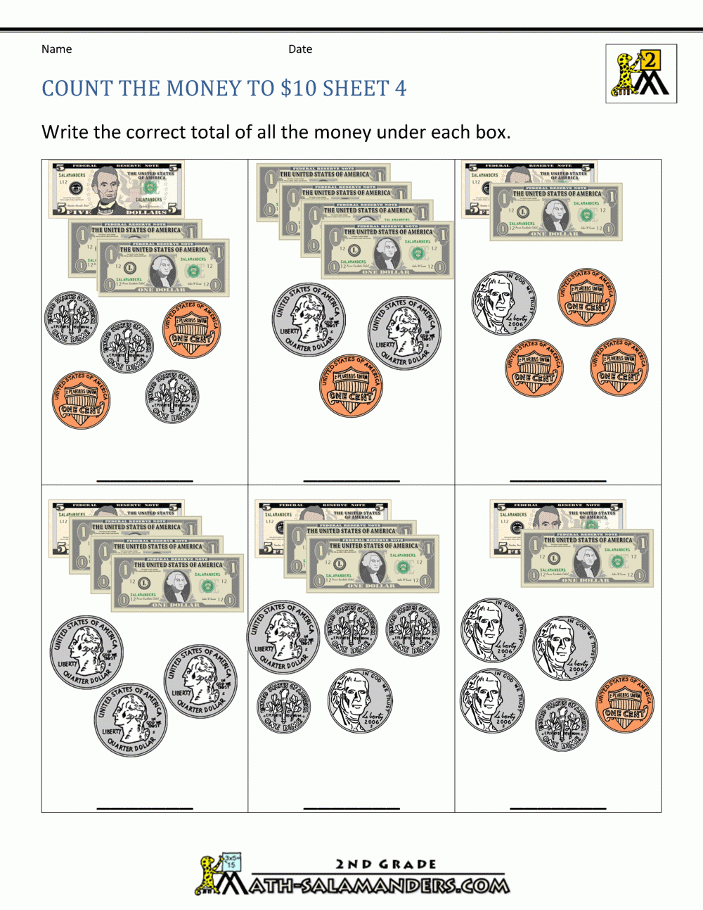 Printable Money Worksheets To $10 regarding Free Printable Money Worksheets