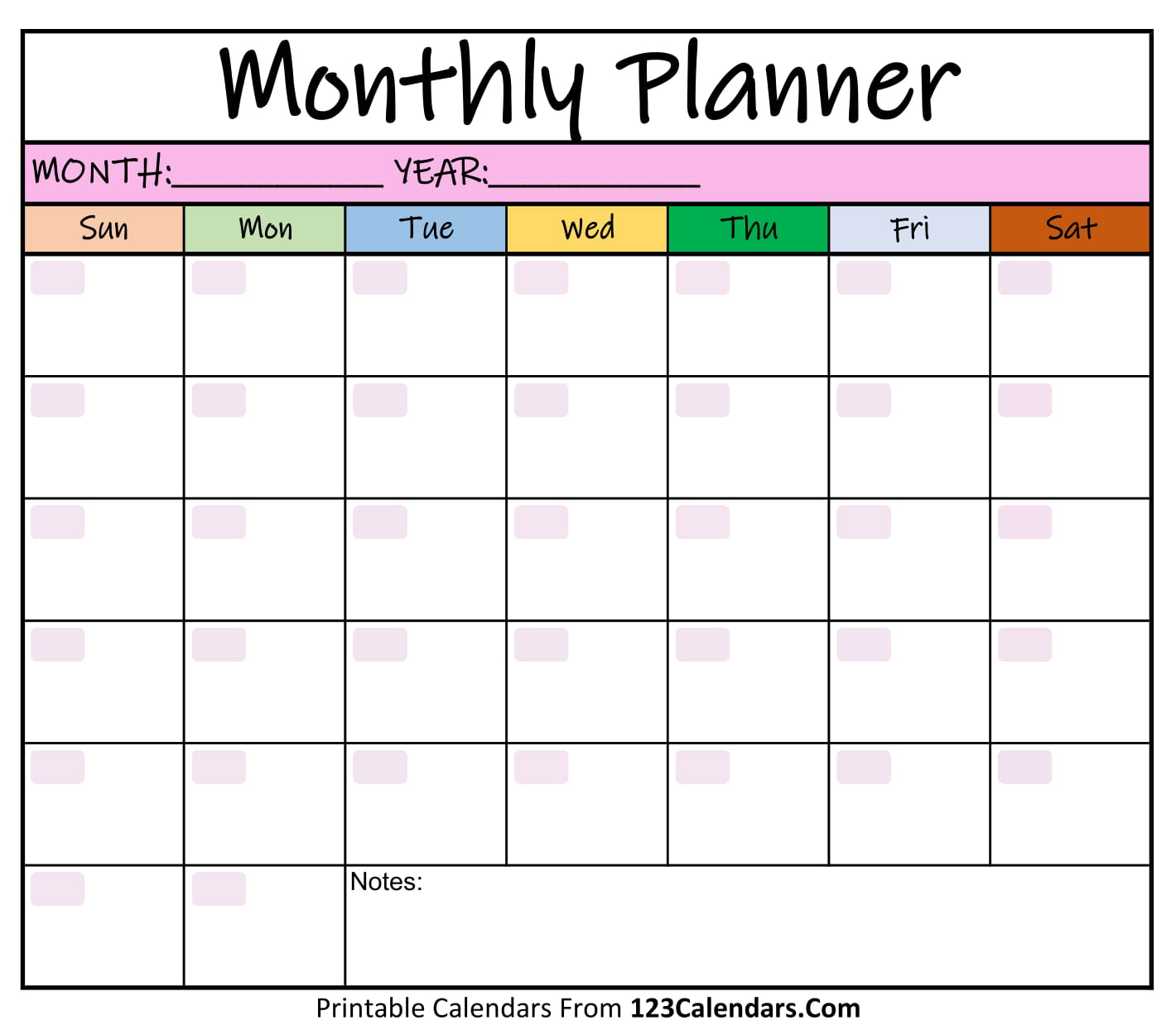 Printable Monthly Planner Templates | 123Calendars with Free Printable Monthly Planner