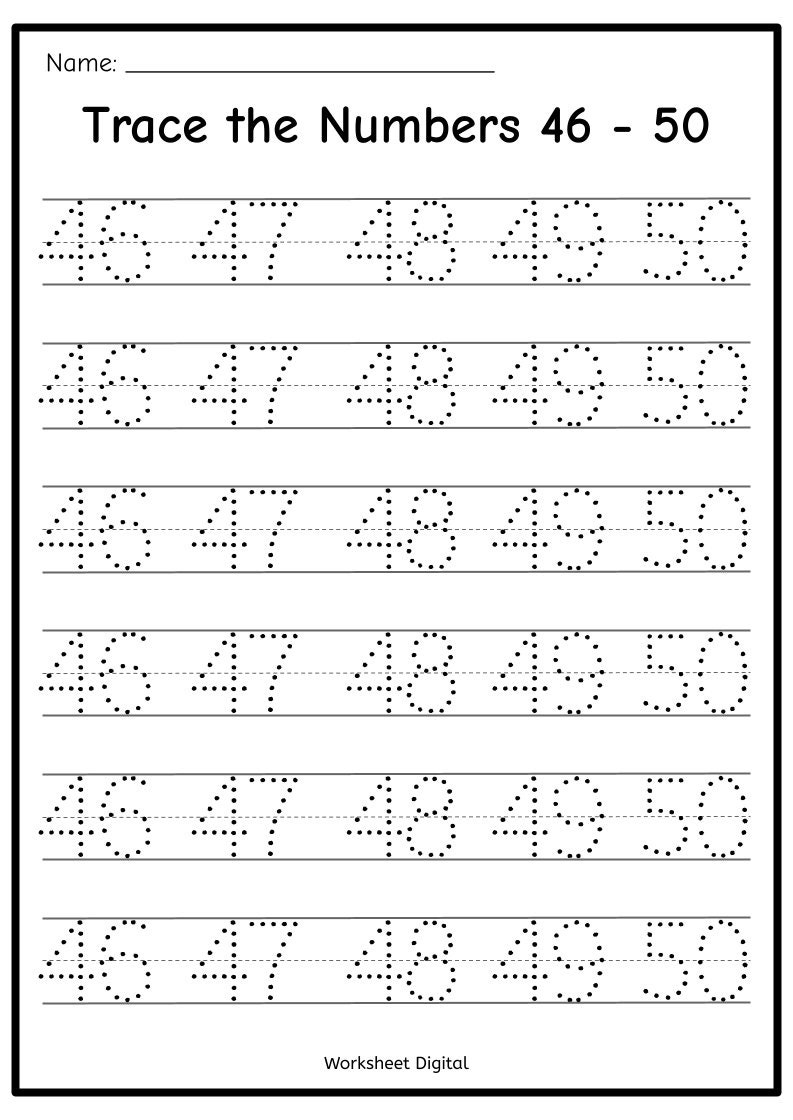 Printable Numbers 1-50 Tracing Worksheets For Preschool within Free Printable Tracing Numbers 1-50