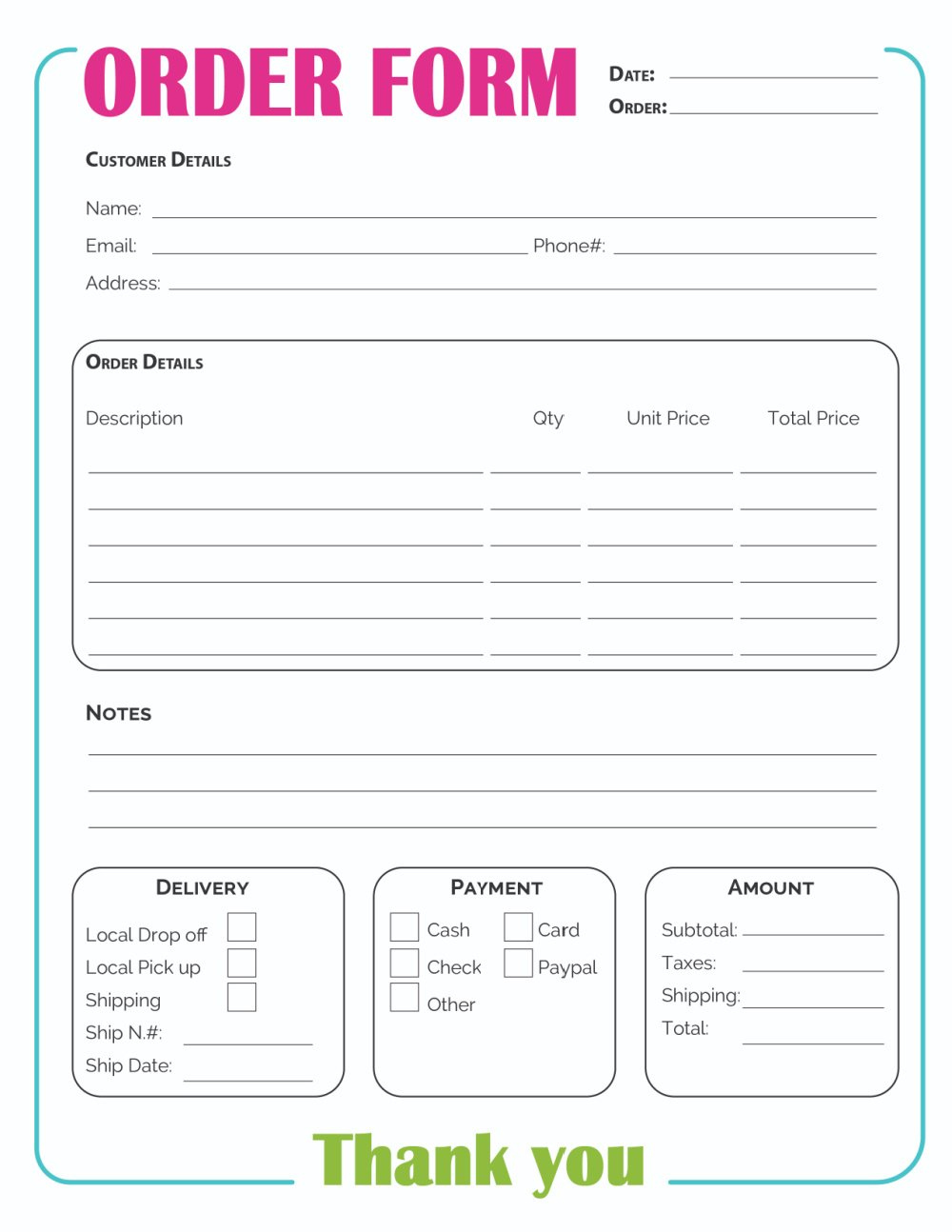 Printable Order Form Template (2 Options) - Freebie Finding Mom regarding Free Printable Business Forms