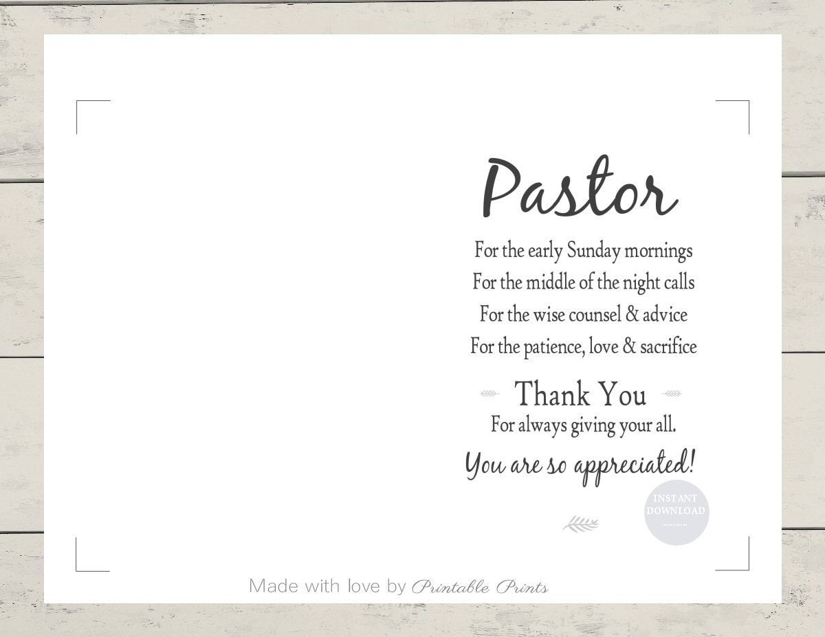 Printable Pastor Appreciation Card 5X7 Card Gift For Pastor Thank in Pastor Appreciation Cards Free Printable