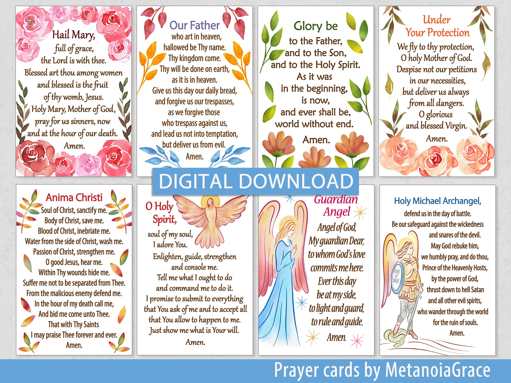 Printable Prayer Cards, Hail Mary, Our Father, Glory Be, Catholic with Free Printable Catholic Prayer Cards