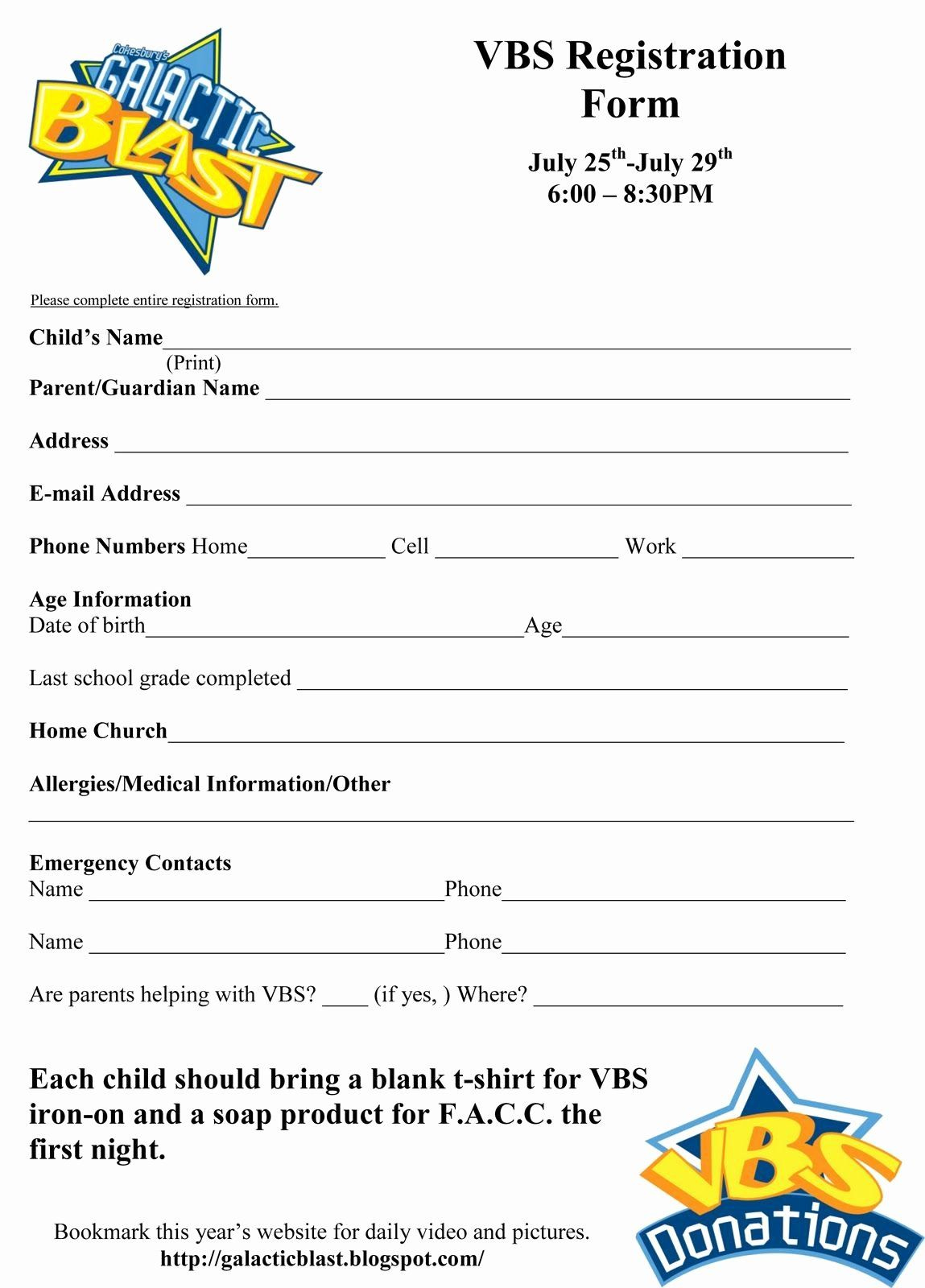 Printable Registration Form Template Luxury Free Vbs Registration in Free Printable Vbs Registration Forms