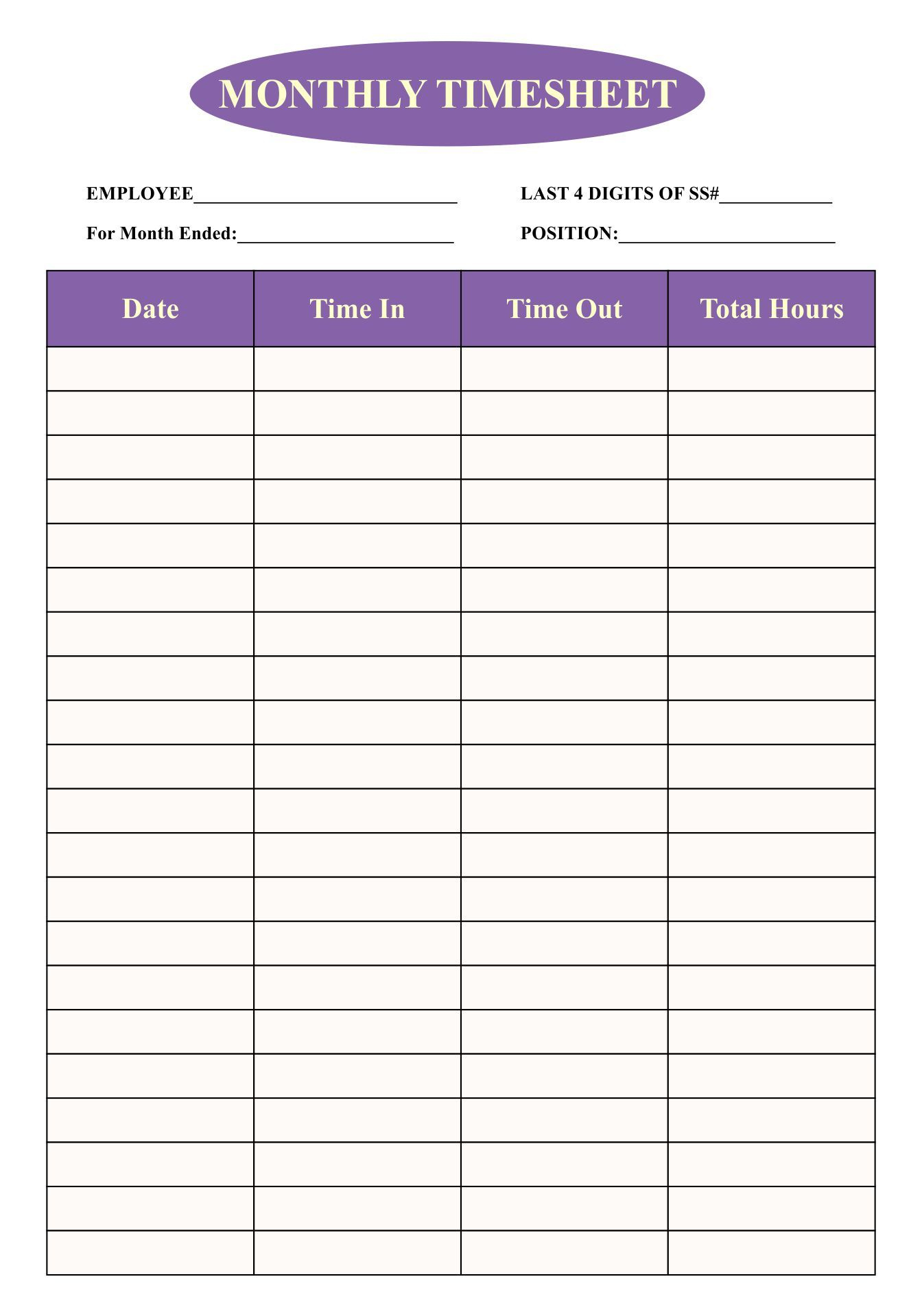 Printable Simple Timesheet Template with Timesheet Template Free Printable