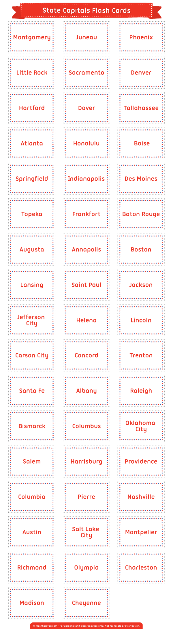 Printable State Capitals Flash Cards regarding State Capital Flashcards Printable Free