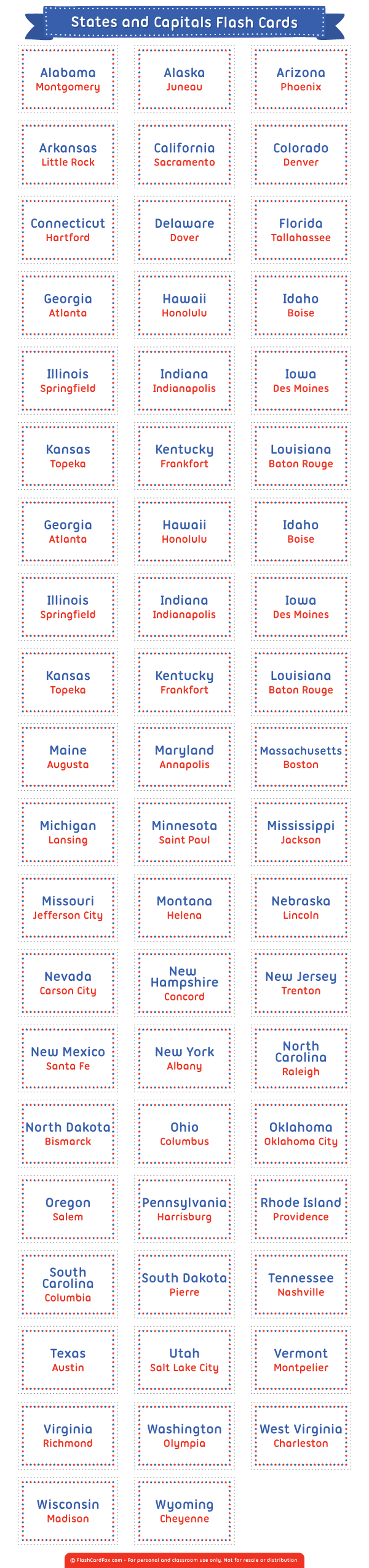 Printable States And Capitals Flash Cards with State Capital Flashcards Printable Free