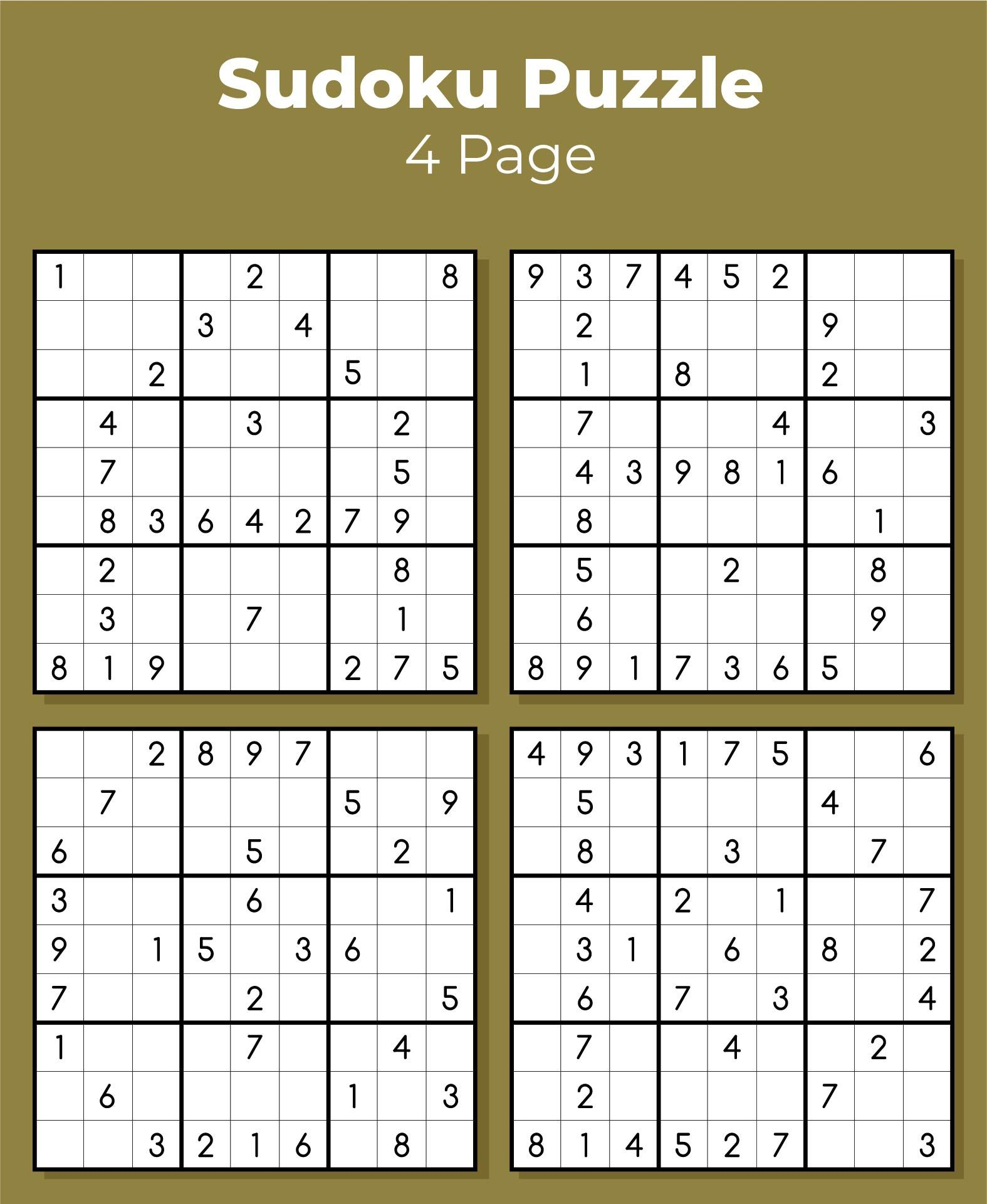 Printable Sudoku Puzzle 4 Per Page | Sudoku Puzzles, Sudoku with Free Printable Sudoku 4 Per Page