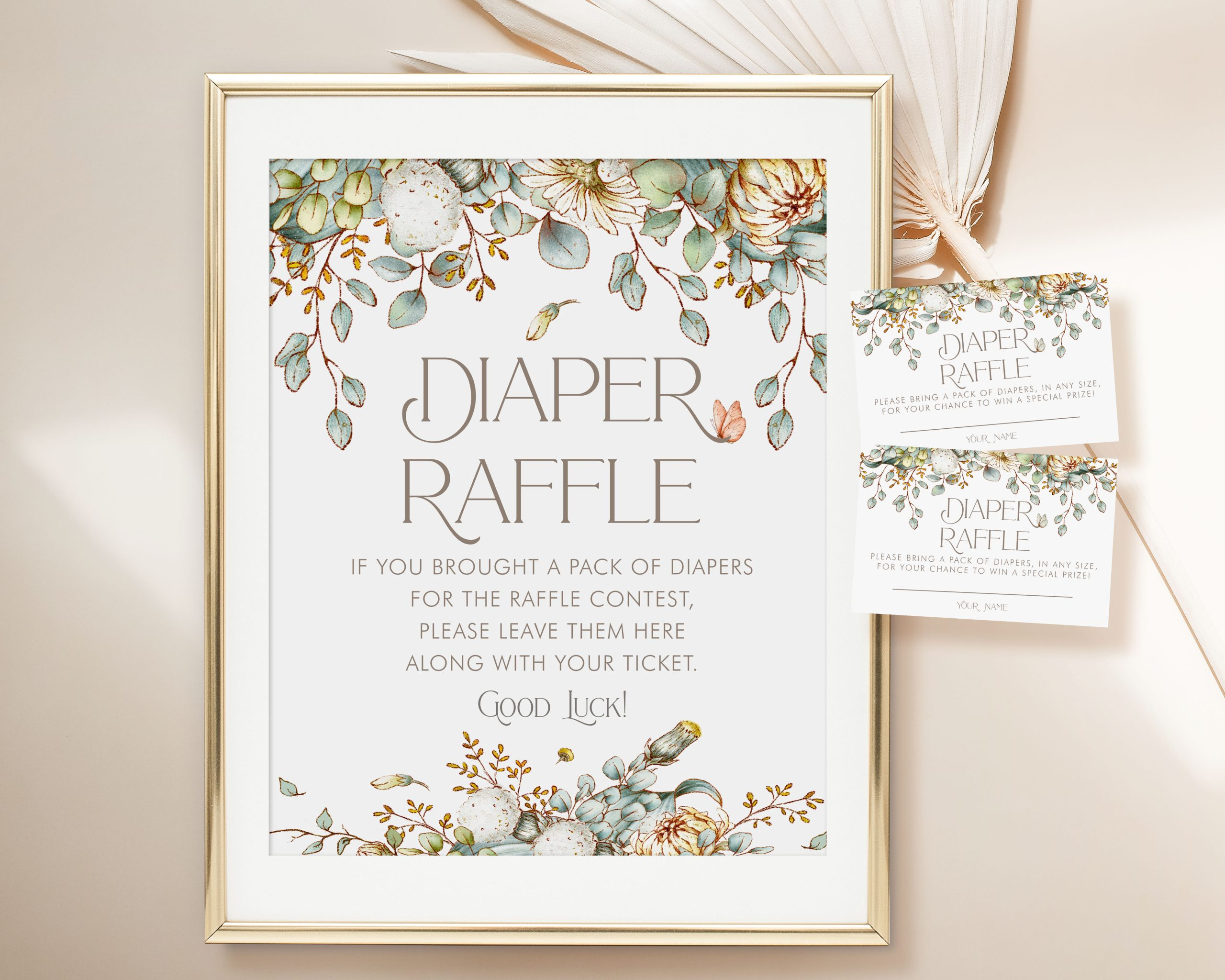 Printable Vintage Baby Shower Diaper Raffle Sign &amp;amp; Card - Anna with Free Printable Diaper Raffle Sign