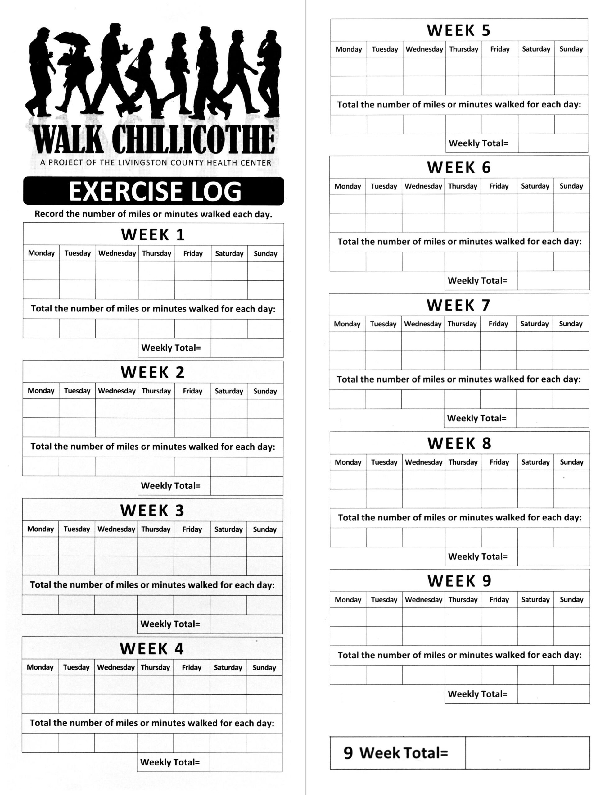 Printable Walking Log regarding Free Printable Walking Log