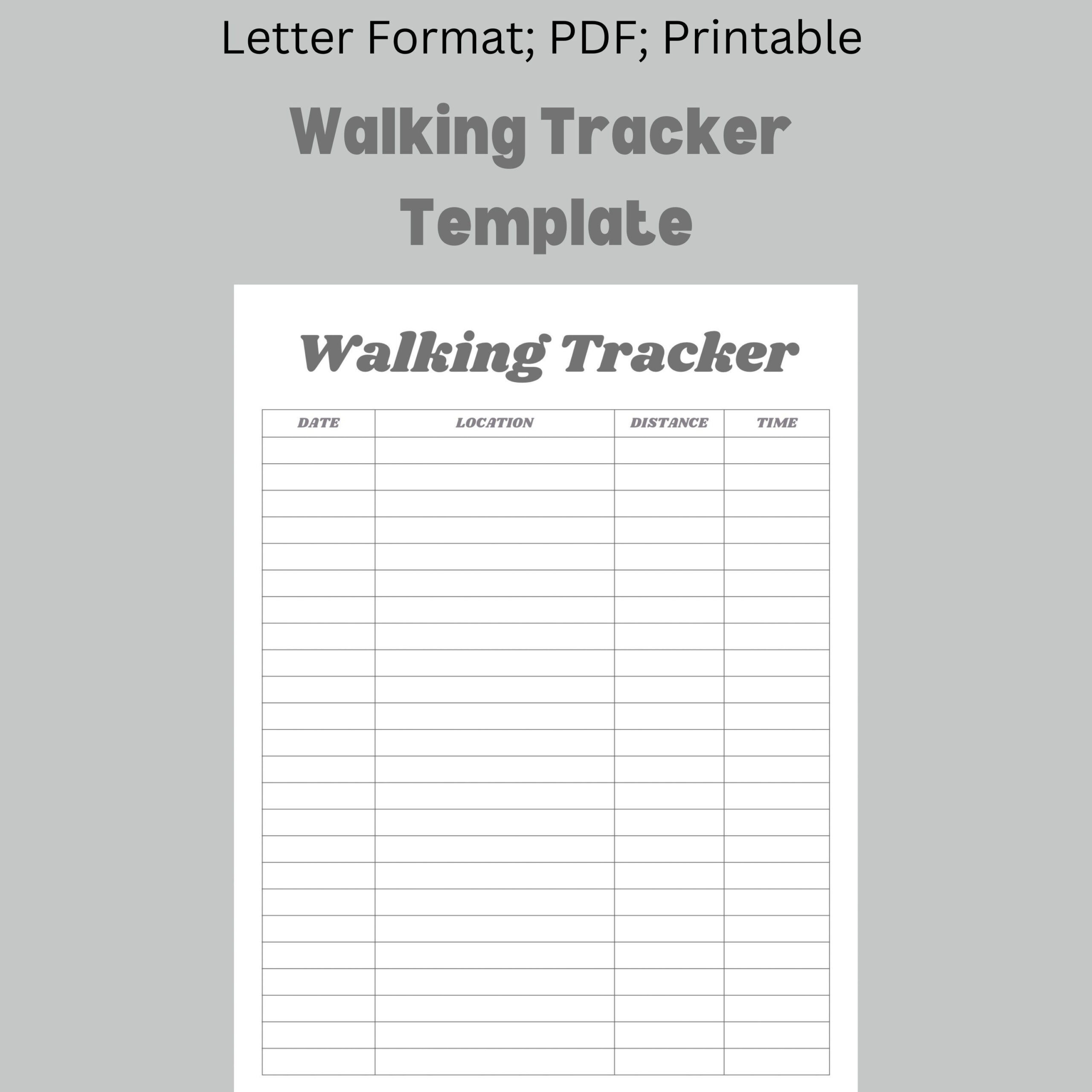 Printable Walking Tracker, Walking Journal, Walking Log, Daily Exercise Planner, Health &amp;amp; Fitness, Letter Format, Time Log, Location Log, throughout Free Printable Walking Log