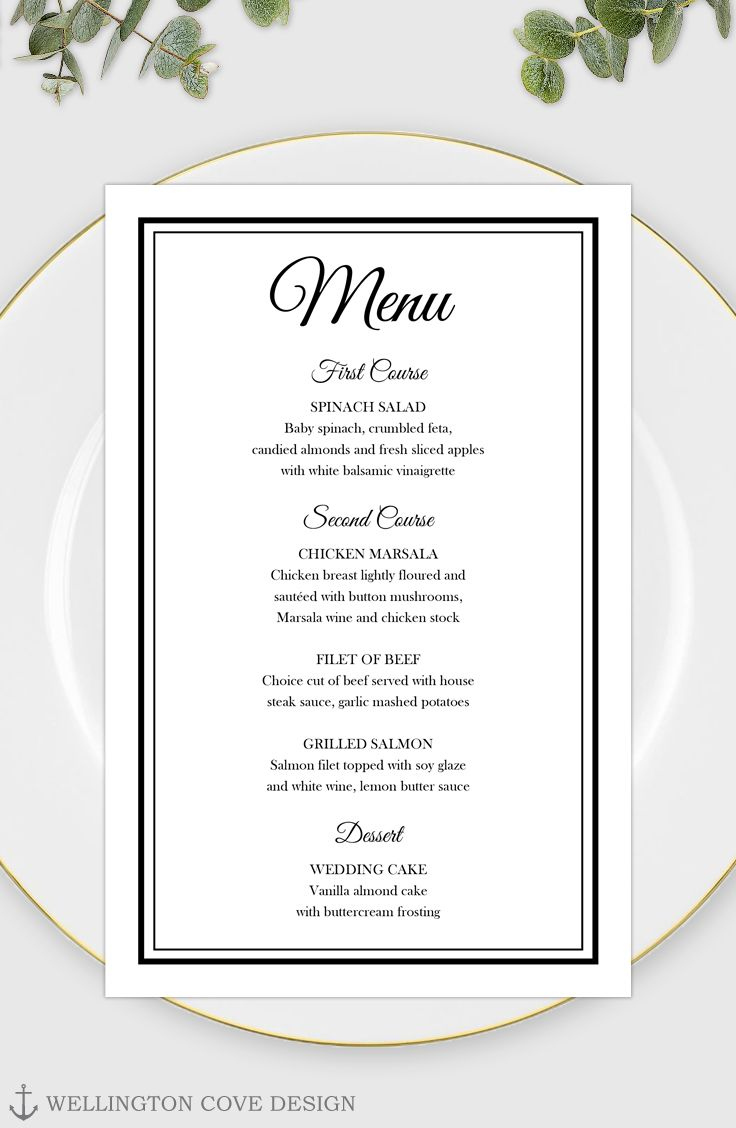 Printable Wedding Menu Template For Microsoft Word Elegant Black with regard to Free Printable Wedding Menu Card Templates