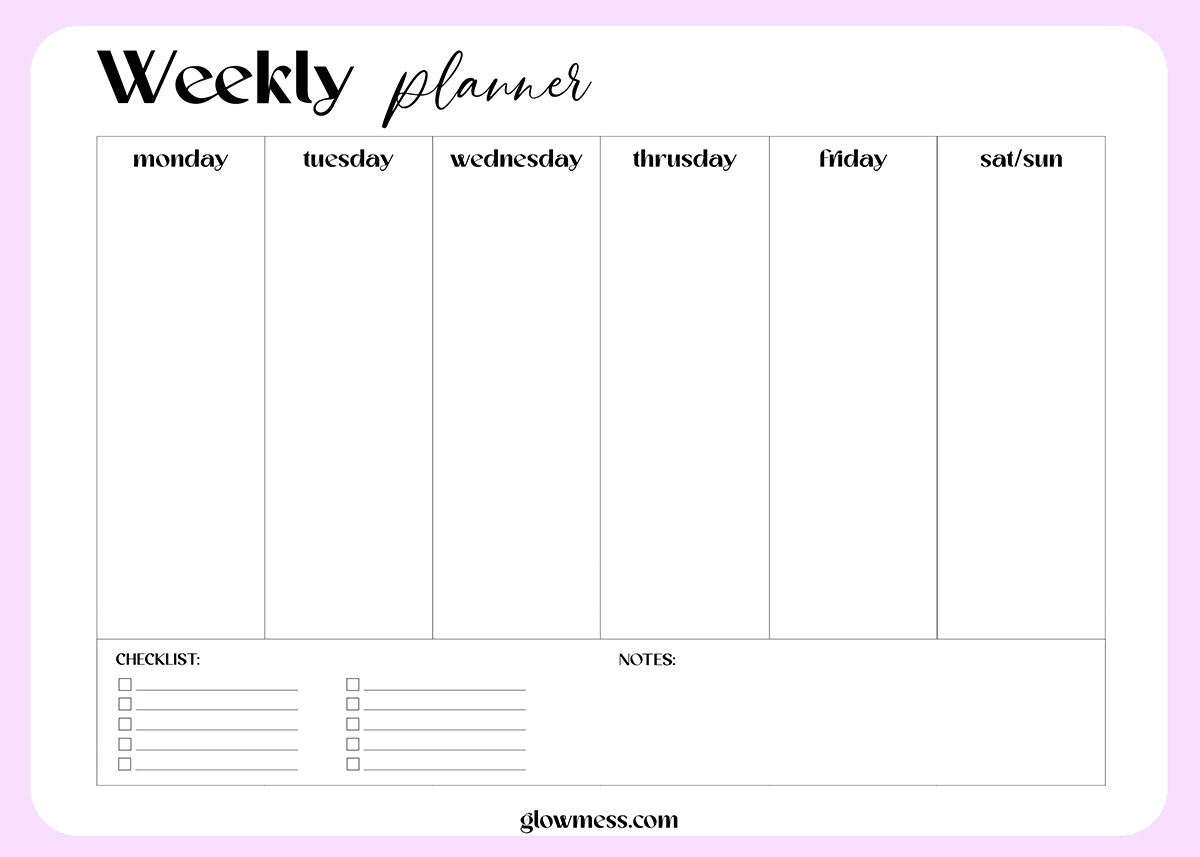 Printable Weekly Planner: Free Calendar Template Pdf Download regarding Free Printable Weekly Planner