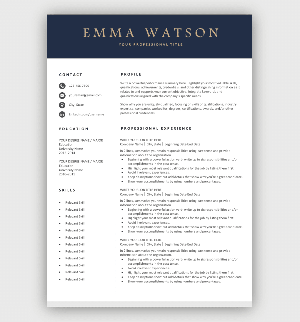 Professional Resume Template | Free Download | Easy-To-Edit within Free Printable Professional Resume Templates