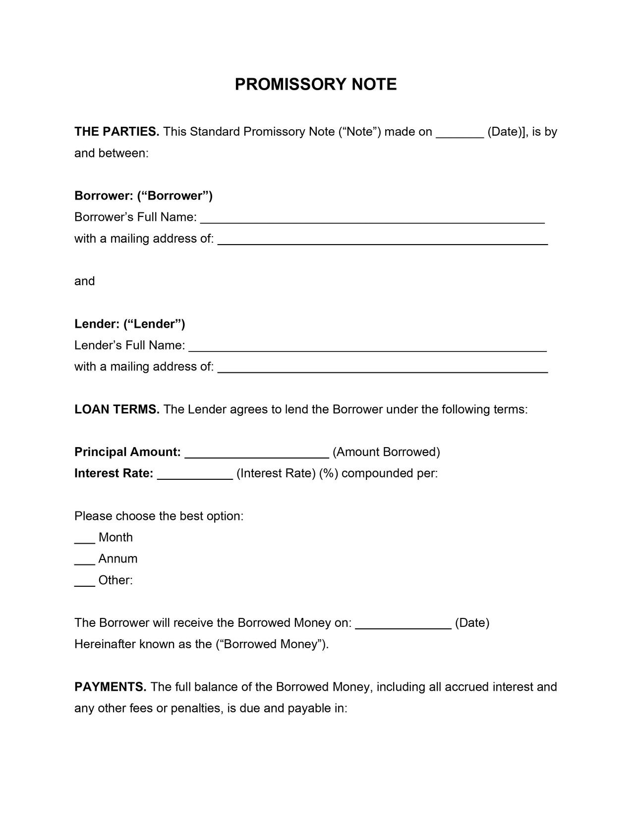 Promissory Note Template throughout Free Printable Promissory Note Template