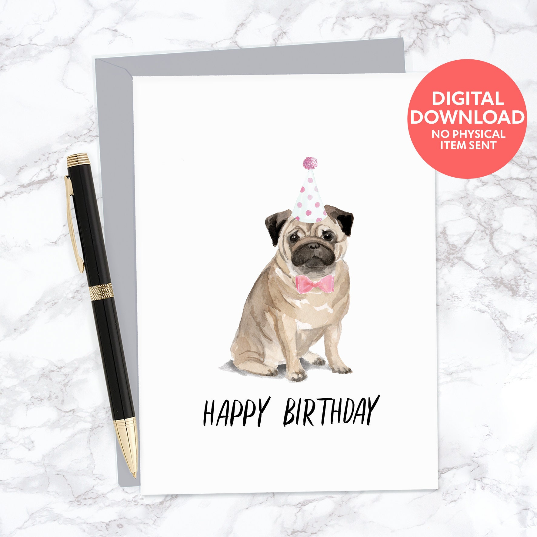 Pug Dog Printable Blank Happy Birthday Greeting Card For Dog Lover with regard to Free Printable Pug Birthday Cards