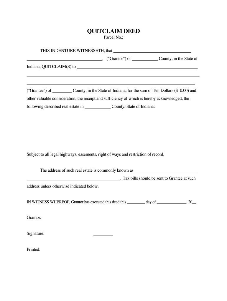 Quit Claim Deed Indiana - Fill Online, Printable, Fillable, Blank regarding Free Printable Quit Claim Deed Form Indiana