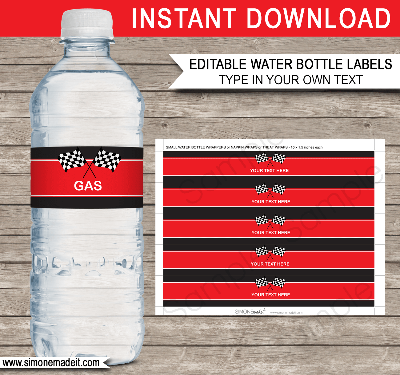 Race Car Water Bottle Labels Template - Red throughout Free Printable Cars Water Bottle Labels