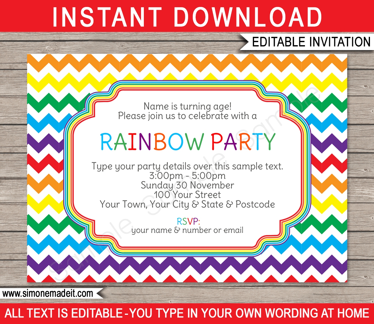 Rainbow Party Invitations Template for Free Chevron Printable Invitations