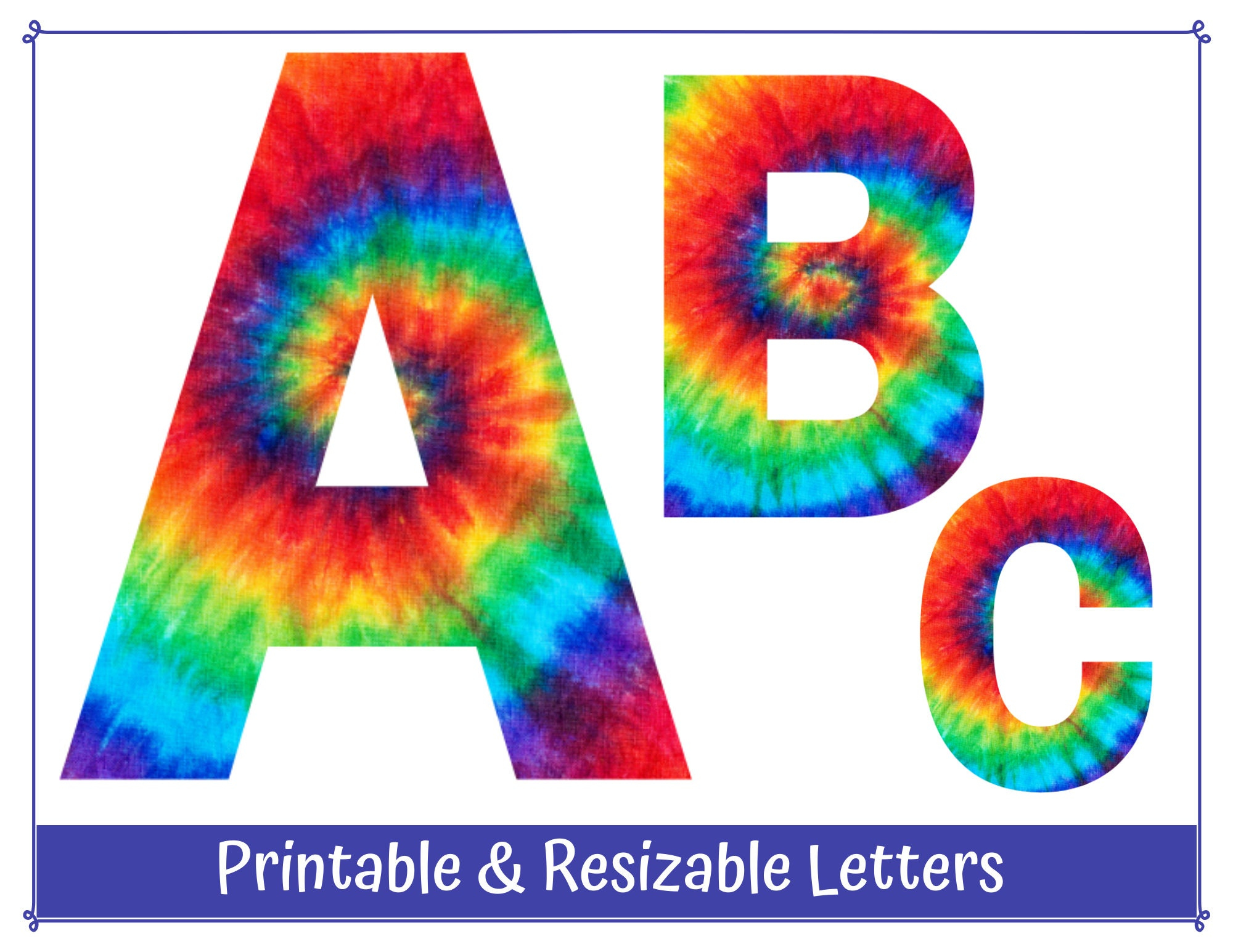 Rainbow Tie Dye Alphabet Letters A-Z, Numbers 0-9 Banner, Bulletin intended for Free Printable Rainbow Letters