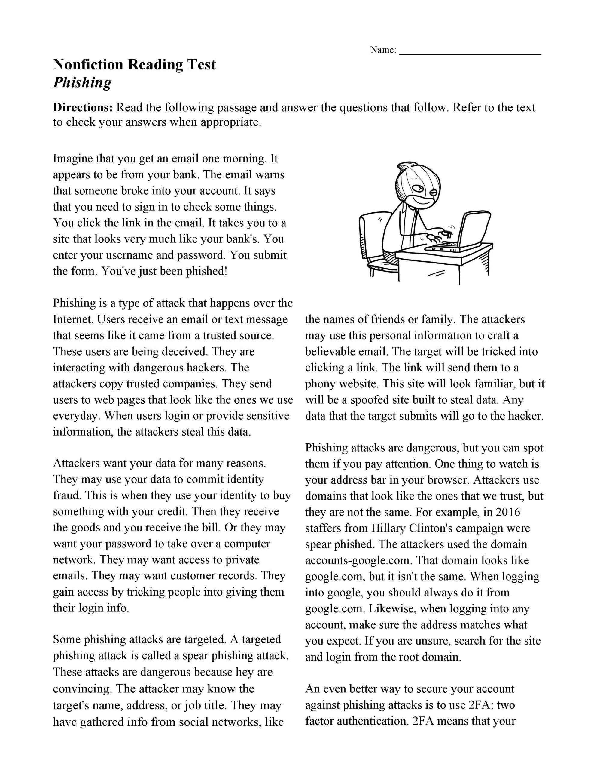 Reading Comprehension Worksheets | Online Or Printable with regard to Free Printable Short Stories For High School Students