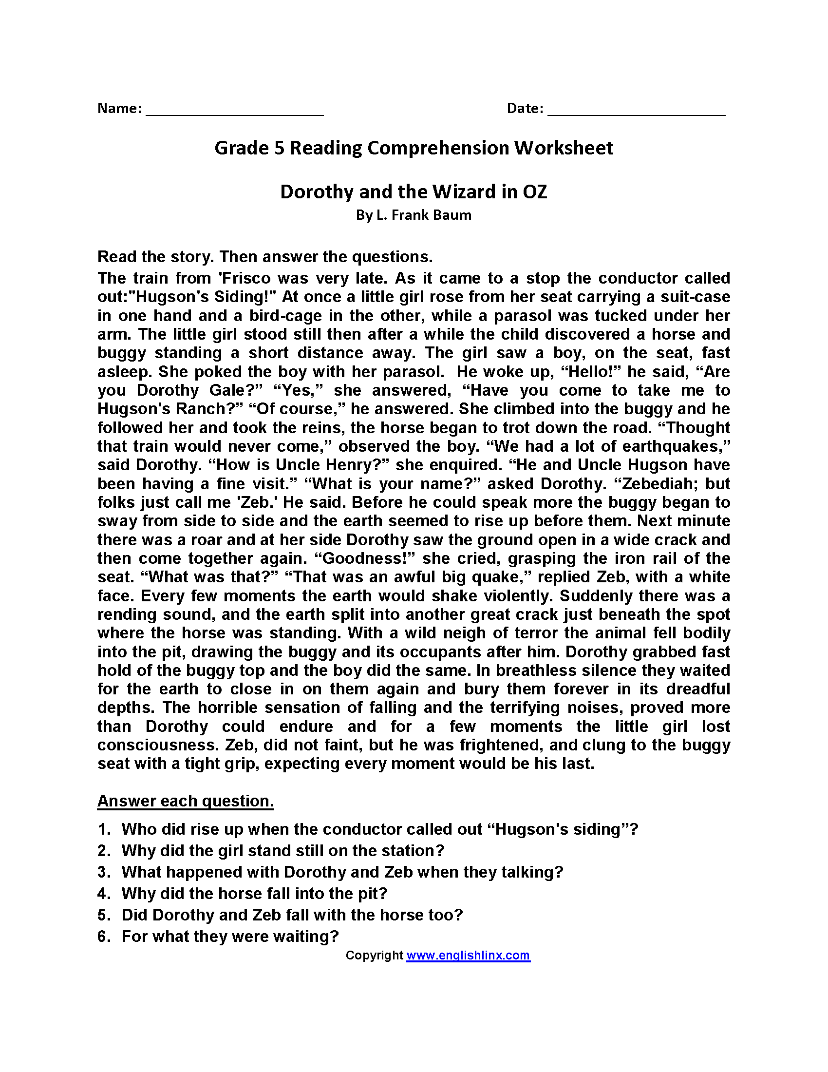 Reading Worksheets | Fifth Grade Reading Worksheets within Free Printable Worksheets Reading Comprehension 5Th Grade