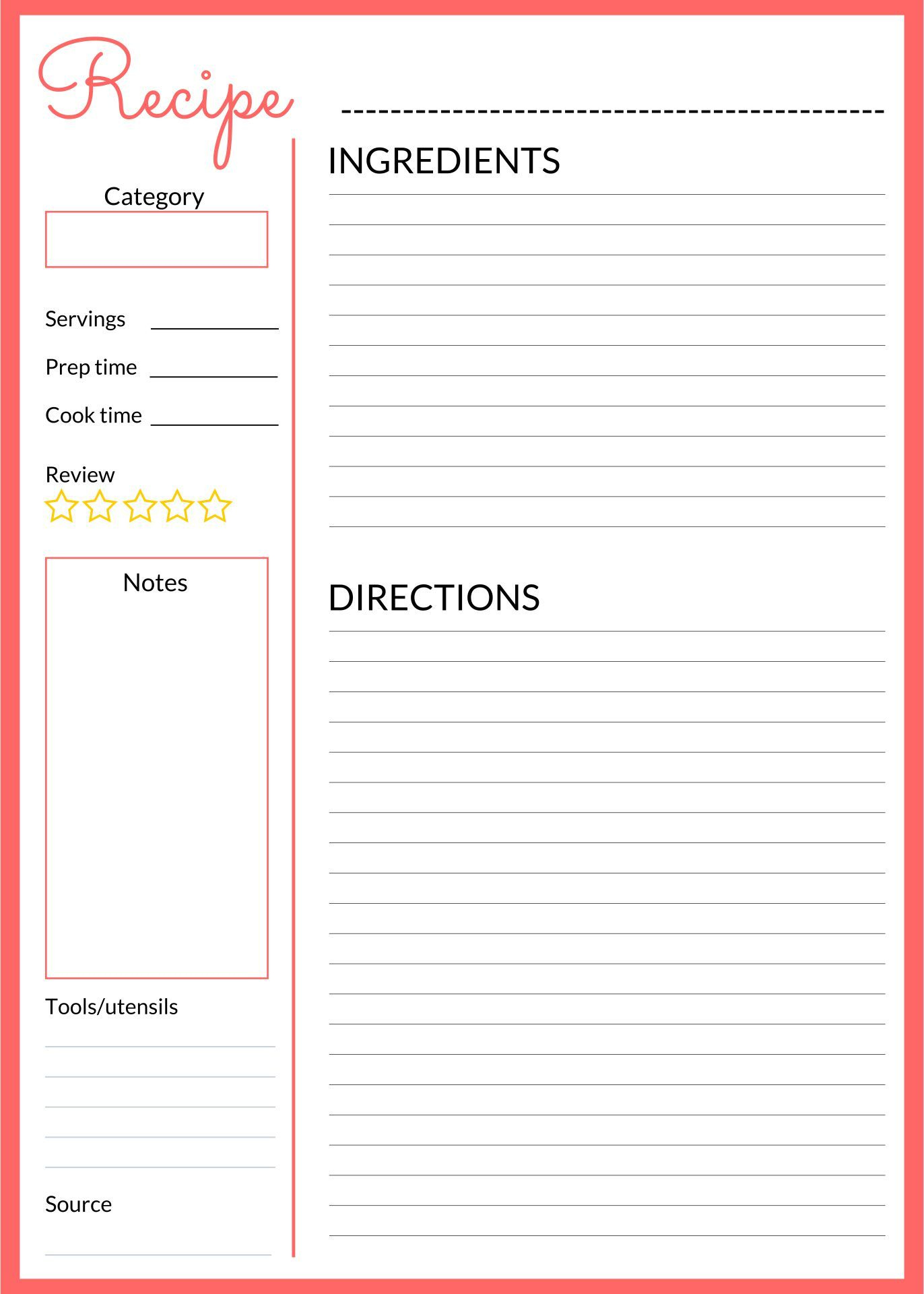 Recipe Pages 8.5X11 - 10 Free Pdf Printables | Printablee | Recipe for Free Printable Recipe Pages