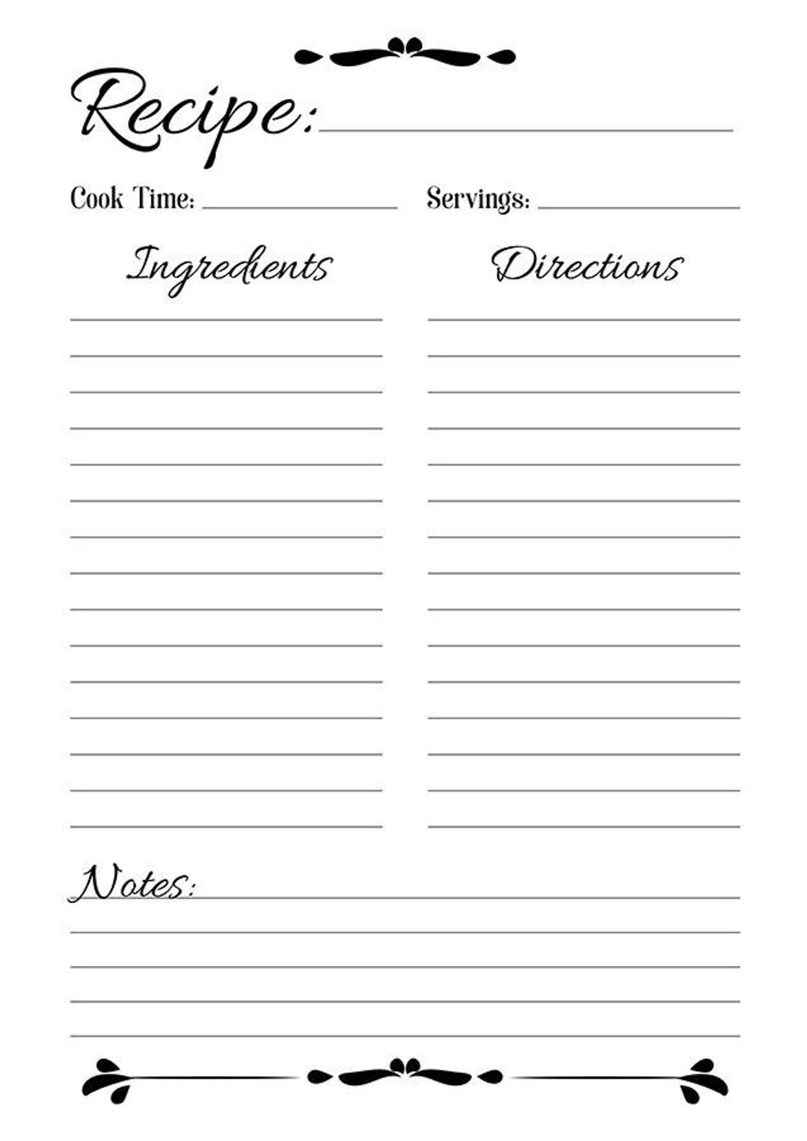 Recipe Sheet Printable, Recipe Page Template, Blank Recipe Page with Free Printable Recipe Book Pages