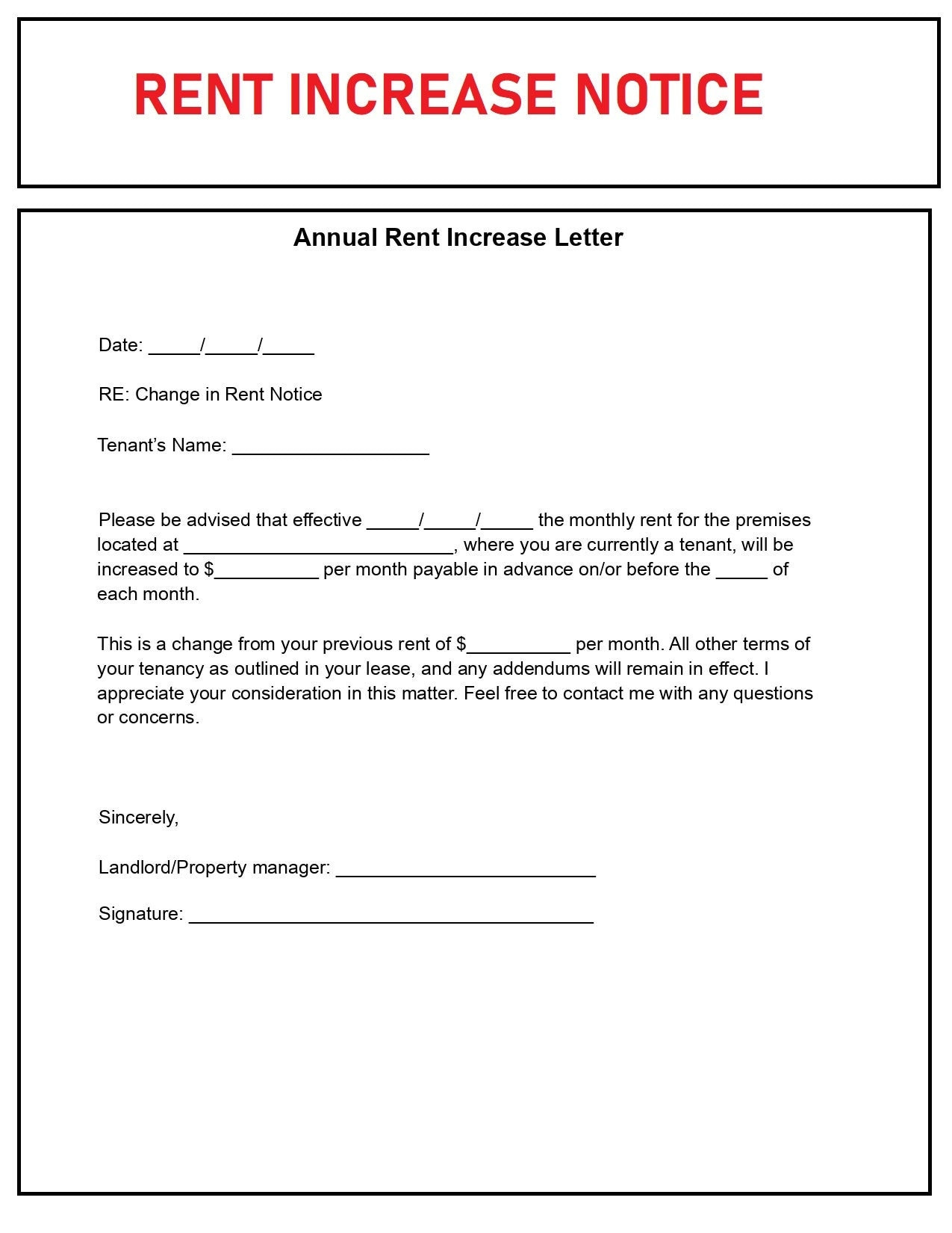 Rental Increase Notice Rent Increase Form Editable Word Doc for Free Printable Rent Increase Letter UK