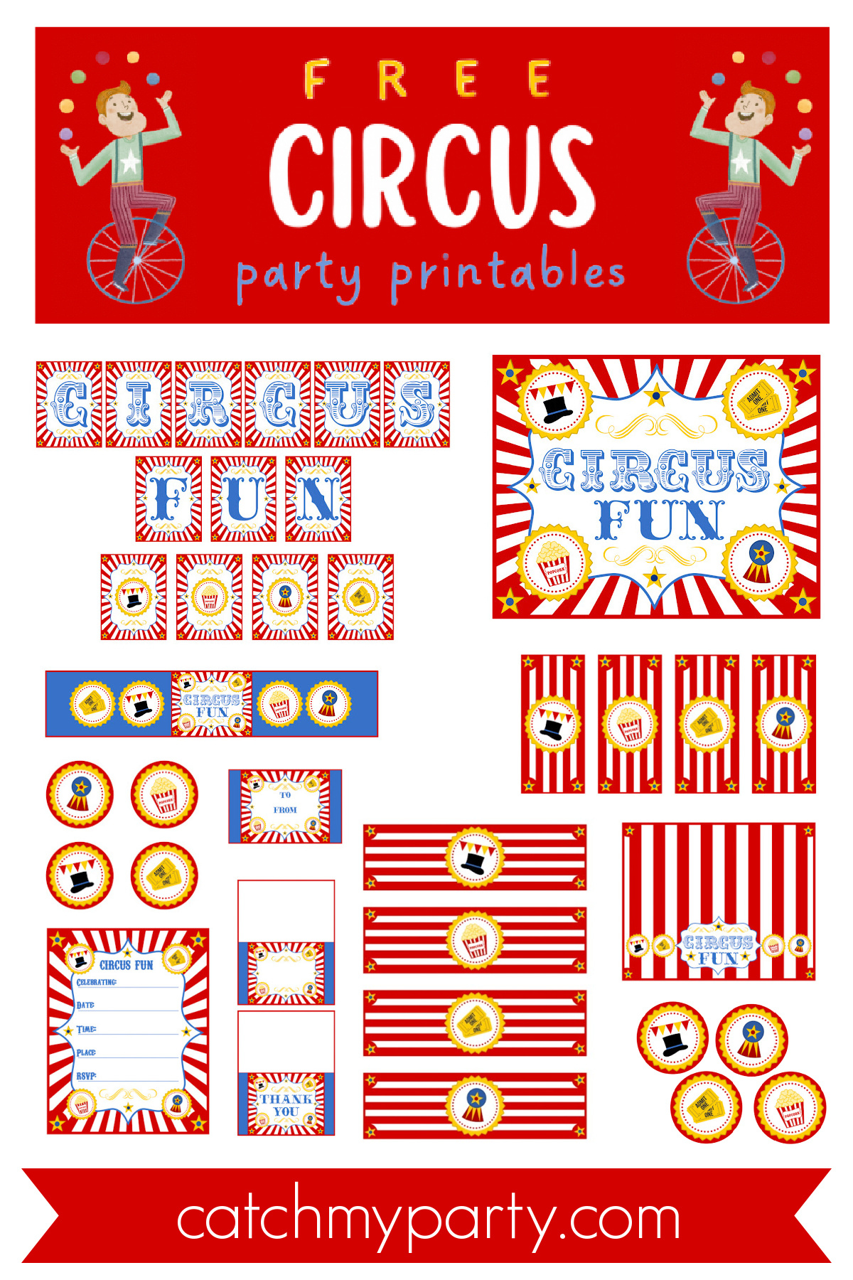 Retro Circus Party Printables (Free Download)! | Catch My Party pertaining to Free Printable Carnival Decorations