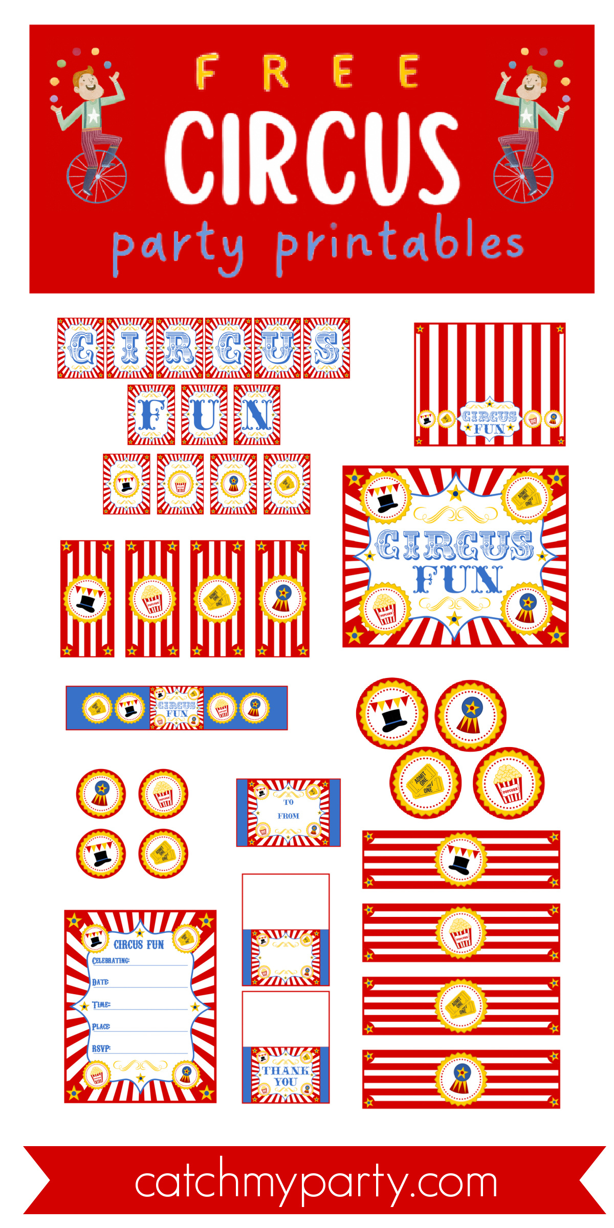 Retro Circus Party Printables (Free Download)! | Catch My Party with Free Printable Carnival Decorations