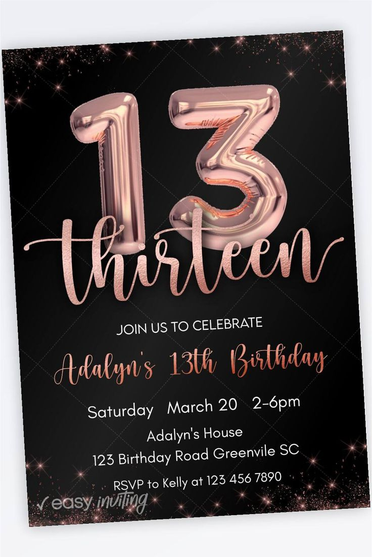 Rose Gold 13Th Birthday Invitation | 13Th Birthday Invitations within 13th Birthday Party Invitations Printable Free