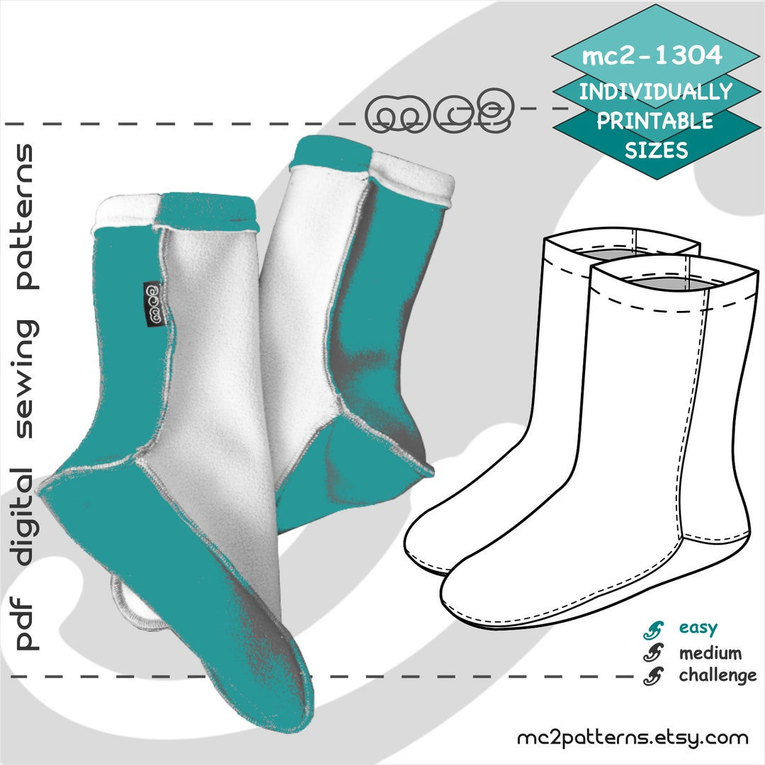 S-M-L/ Fleece Socks Easy-To-Make Camping/ Digital Sewing Pdf with Free Printable Fleece Sock Pattern