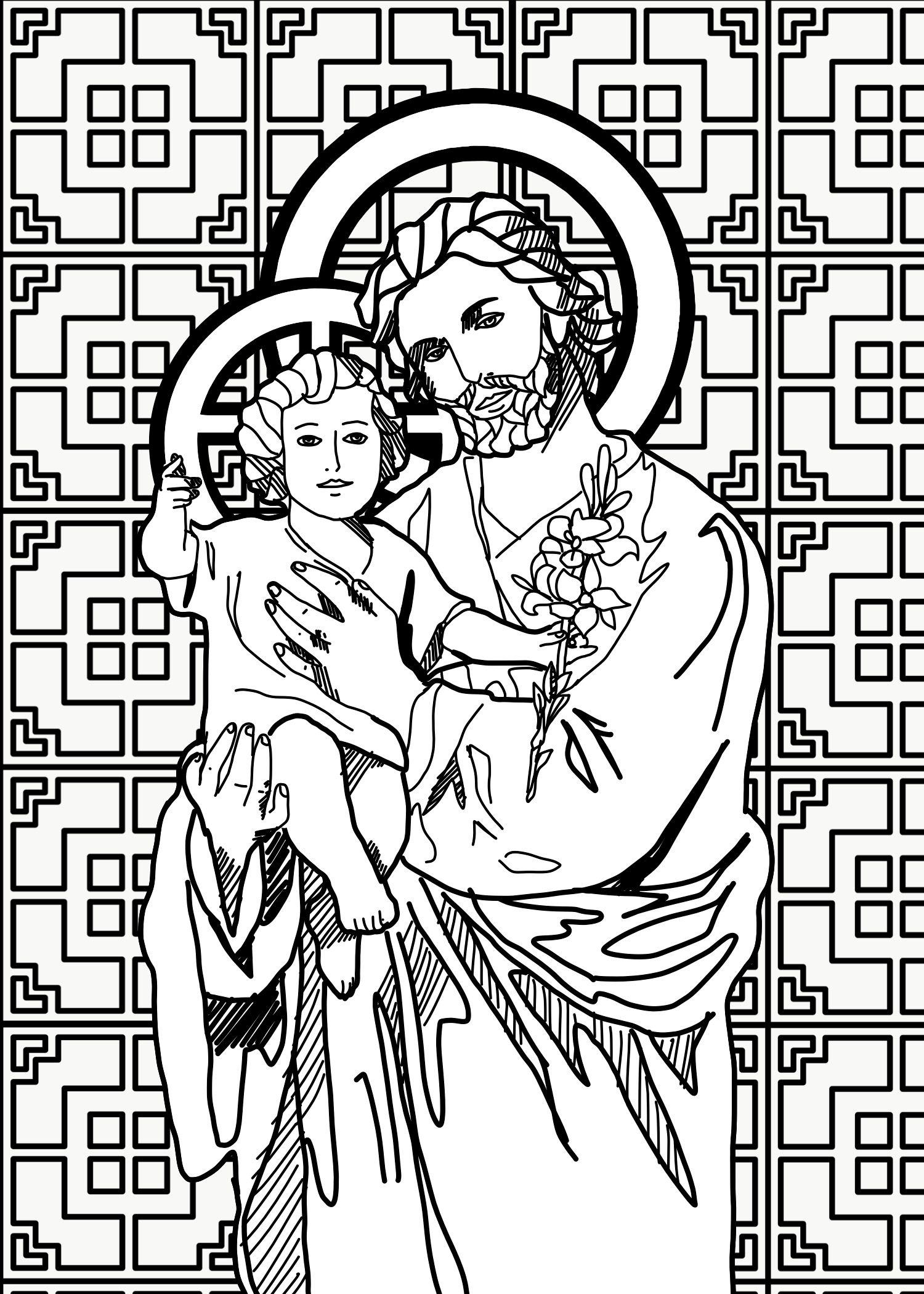 Saint Joseph And Child Jesus - Catholic Coloring Page pertaining to Free Catholic Coloring Pages Printables