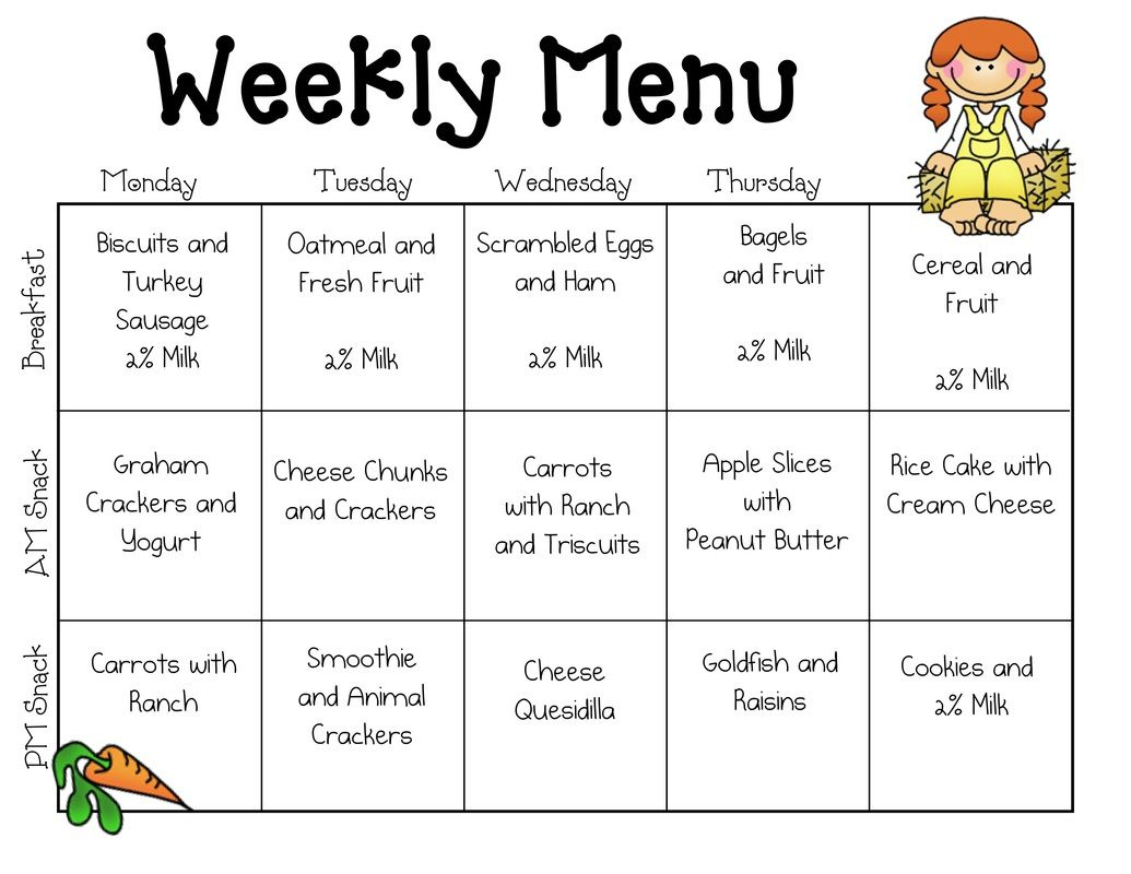 Sample Menus - Our Place Preschool intended for Free Printable Daycare Menus