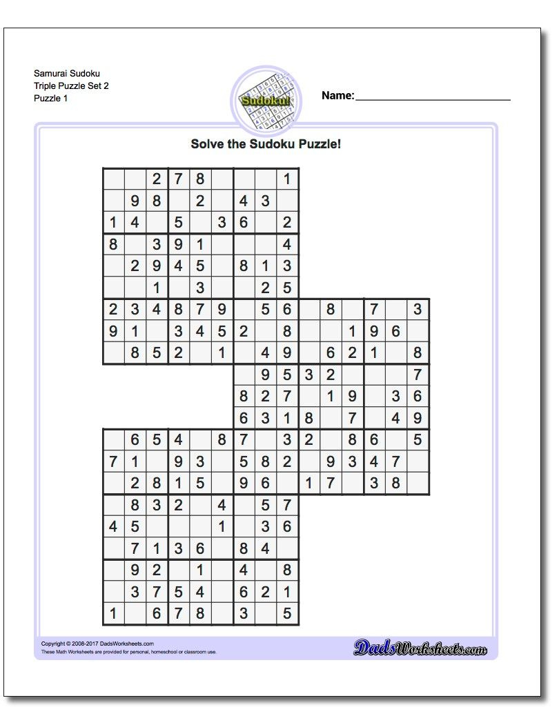 Samurai Sudoku Triples Https://Www.dadsworksheets/Puzzles with regard to Free Printable Samurai Sudoku