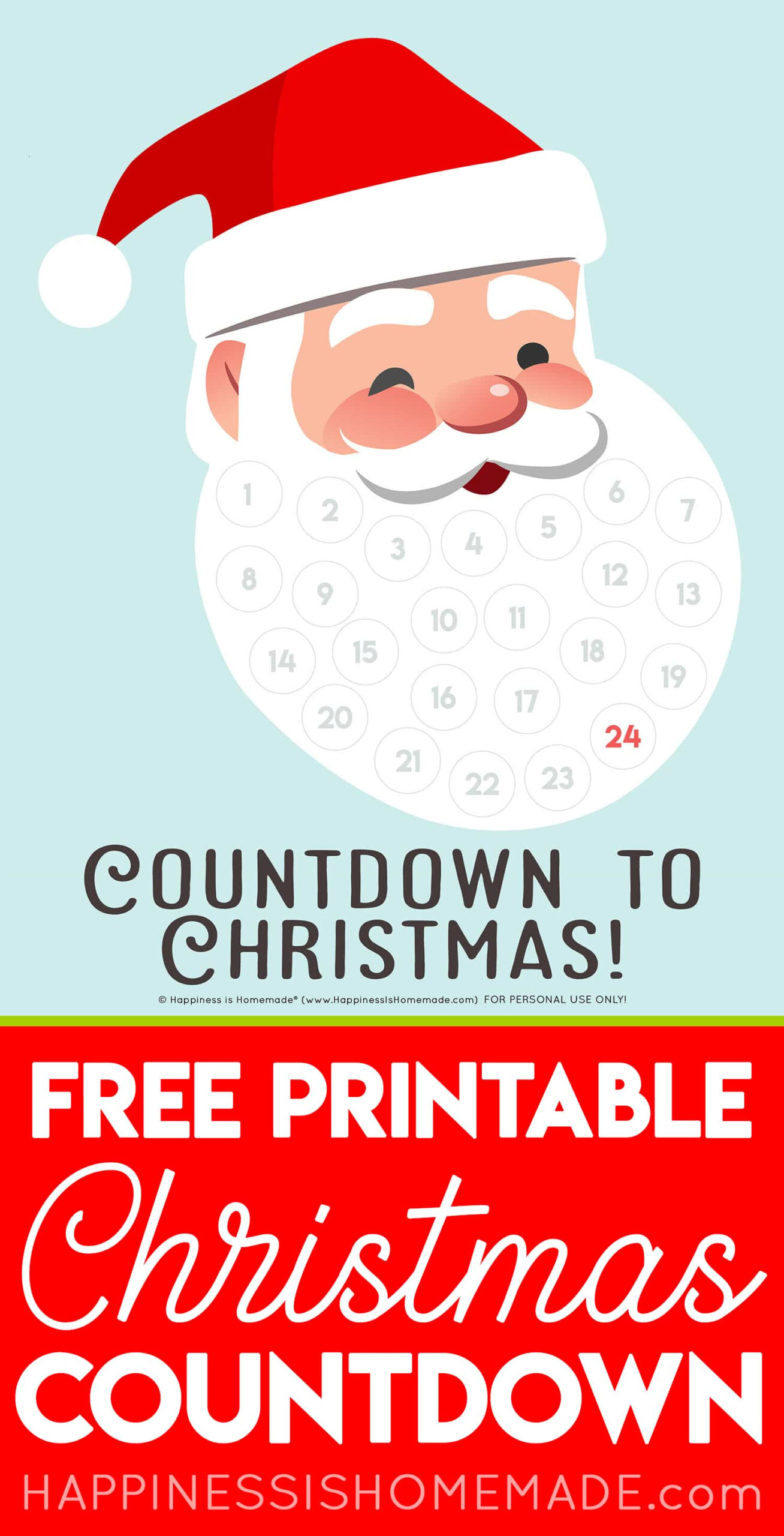 Santa Christmas Countdown Printable - Happiness Is Homemade inside Christmas Countdown Free Printable