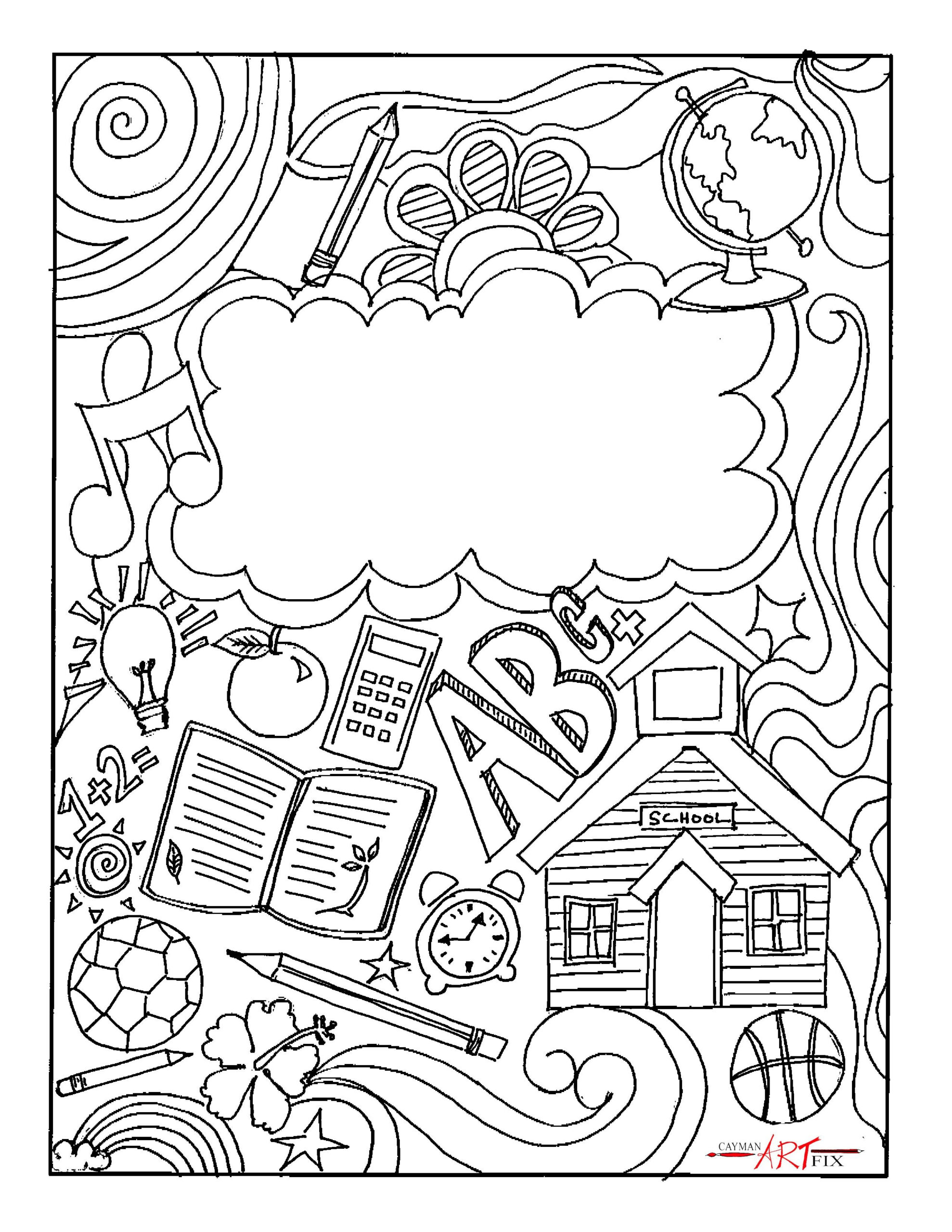 School Supplies Binder Cover Coloring Page within Free Printable Binder Covers To Color