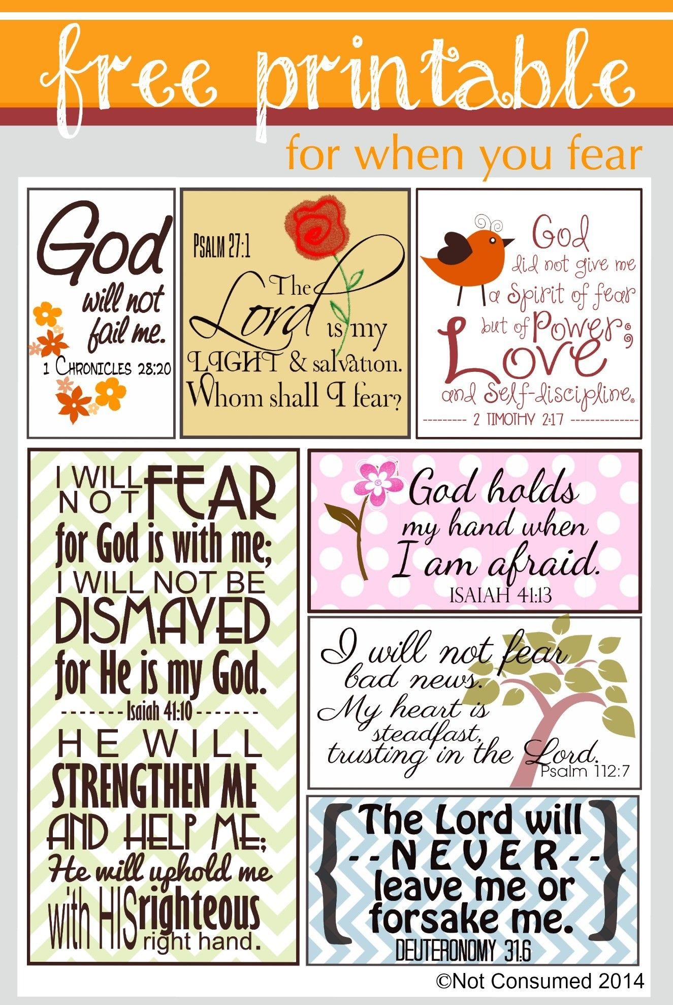 Scripture For When You Are Fearful | Free Printable | Scripture with Free Printable Inspirational Bible Verses