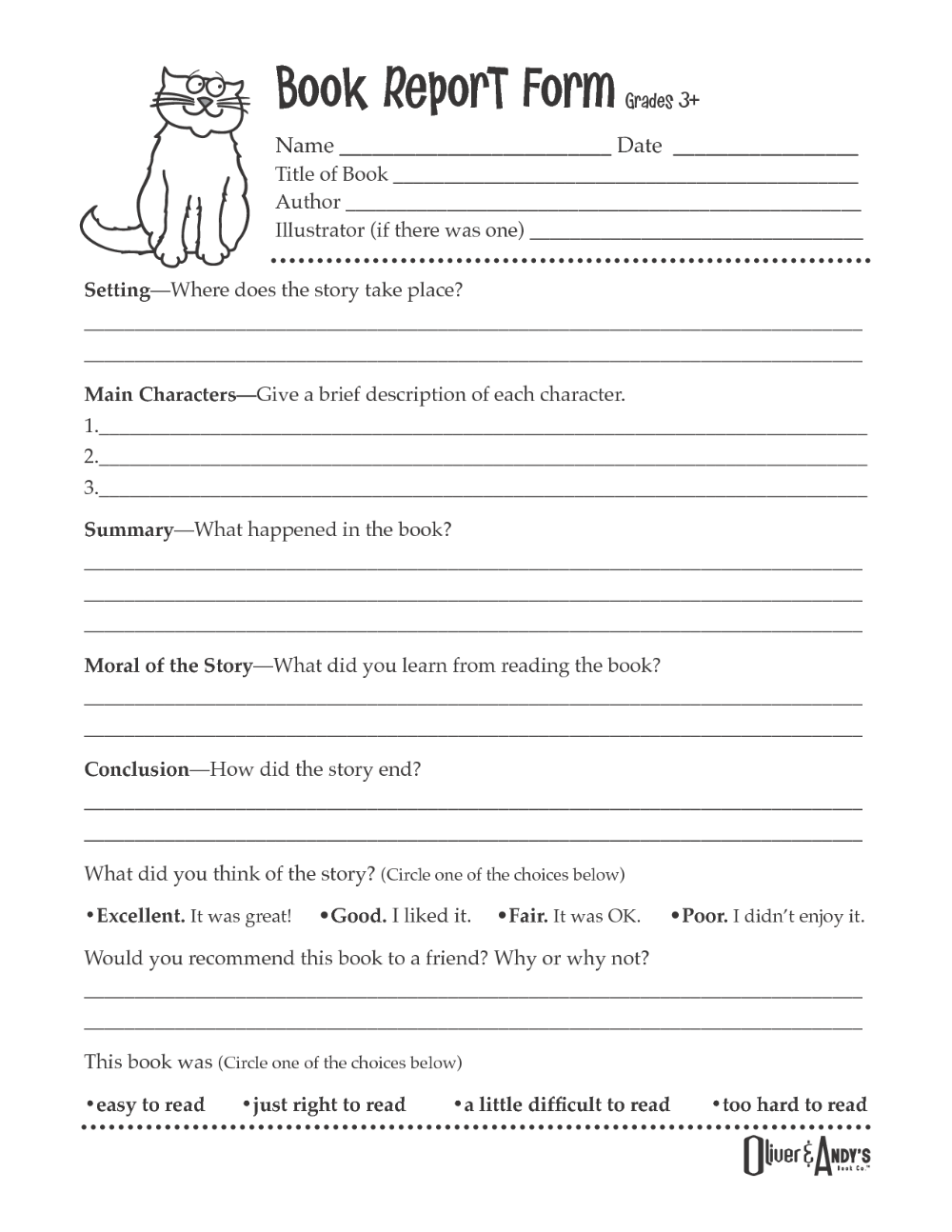 Second Grade Book Report Template | Book Report Form Grades 3+ in Free Printable Book Report Forms For Second Grade