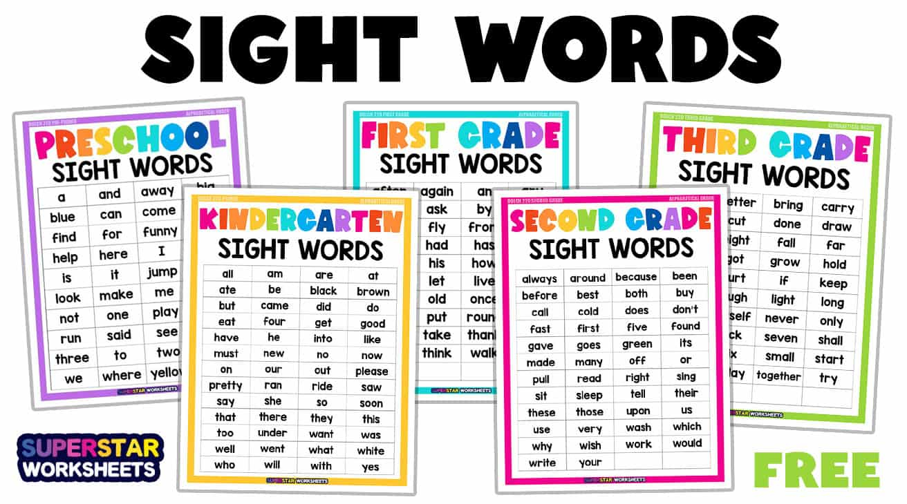 Sight Words - Superstar Worksheets with Free Printable Sight Words