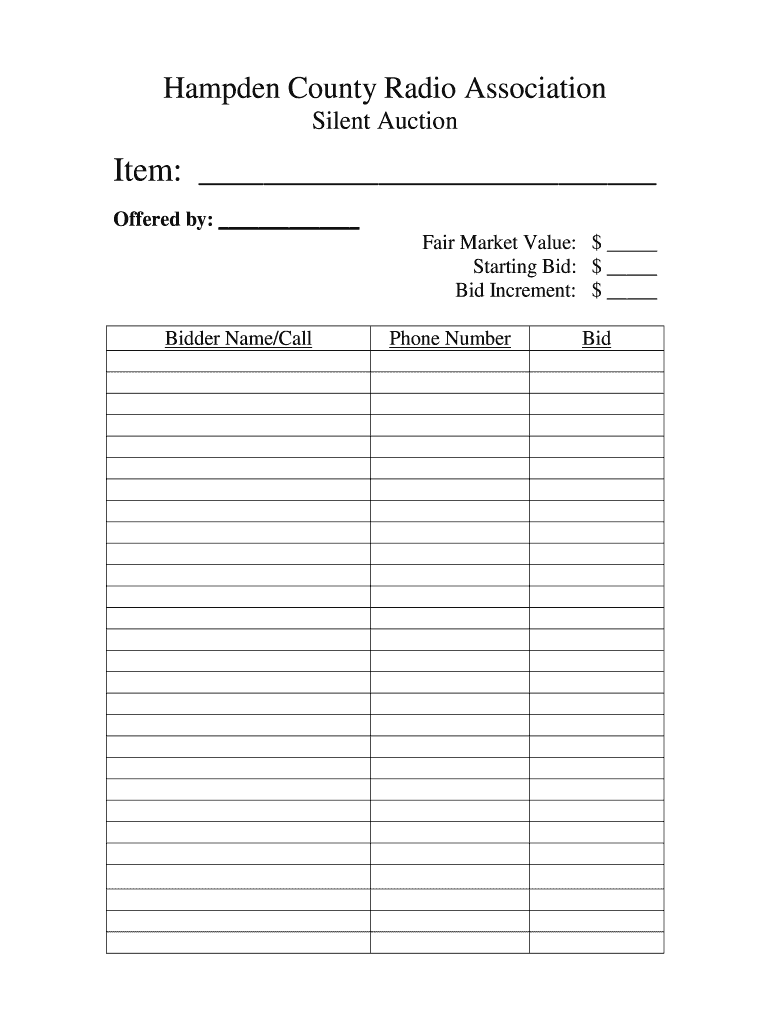 Silent Auction Bid Sheets Pdf - Fill Online, Printable, Fillable with Free Printable Silent Auction Bid Sheets