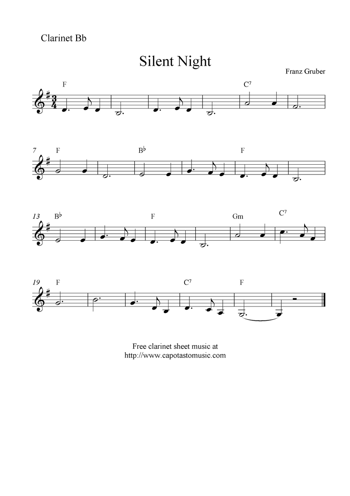 Silent Night Sheet Music throughout Free Printable Christmas Songs for Clarinet