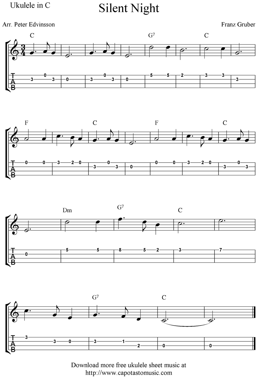 Silent Night&amp;quot; Ukulele Sheet Music - Free Printable in Free Printable Ukulele Songs