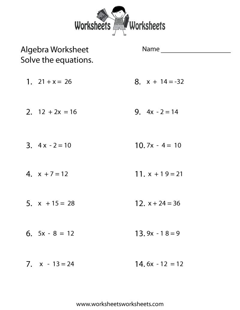 Simple Algebra Worksheet | Worksheets Worksheets regarding Free Printable Algebra Worksheets With Answers