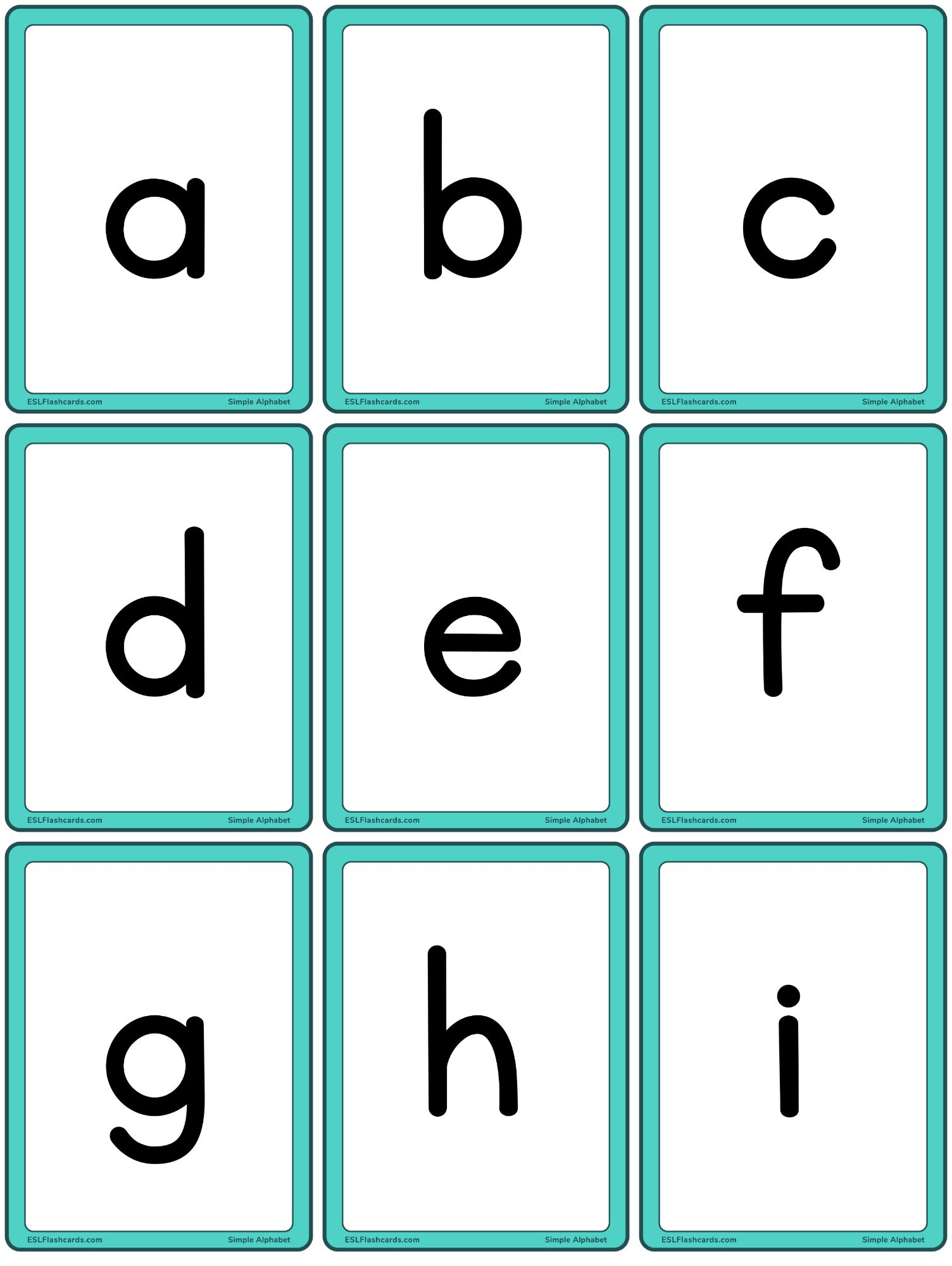 Simple Alphabet – Esl Flashcards for Free Printable Lower Case Letters Flashcards