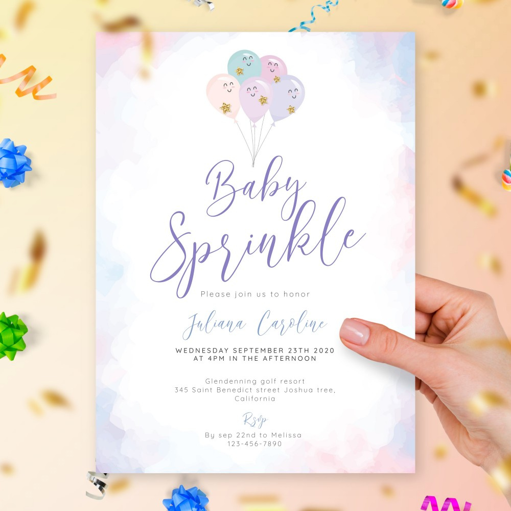 Simple Baby Sprinkle Invitation Template Online Maker intended for Free Printable Baby Sprinkle Invitations