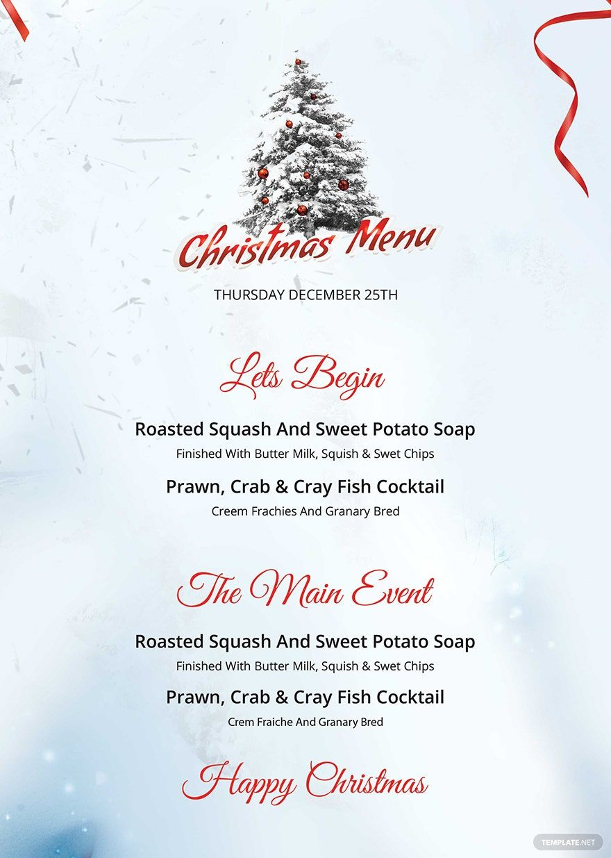 Simple Christmas Menu Template In Word, Publisher, Pages, Psd with regard to Free Printable Christmas Dinner Menu Template