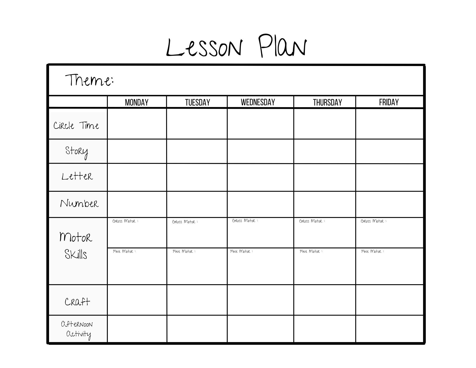 Simple Weekly Lesson Plan Template-Preschool/Prek/ Kindergarten for Free Printable Preschool Lesson Plans