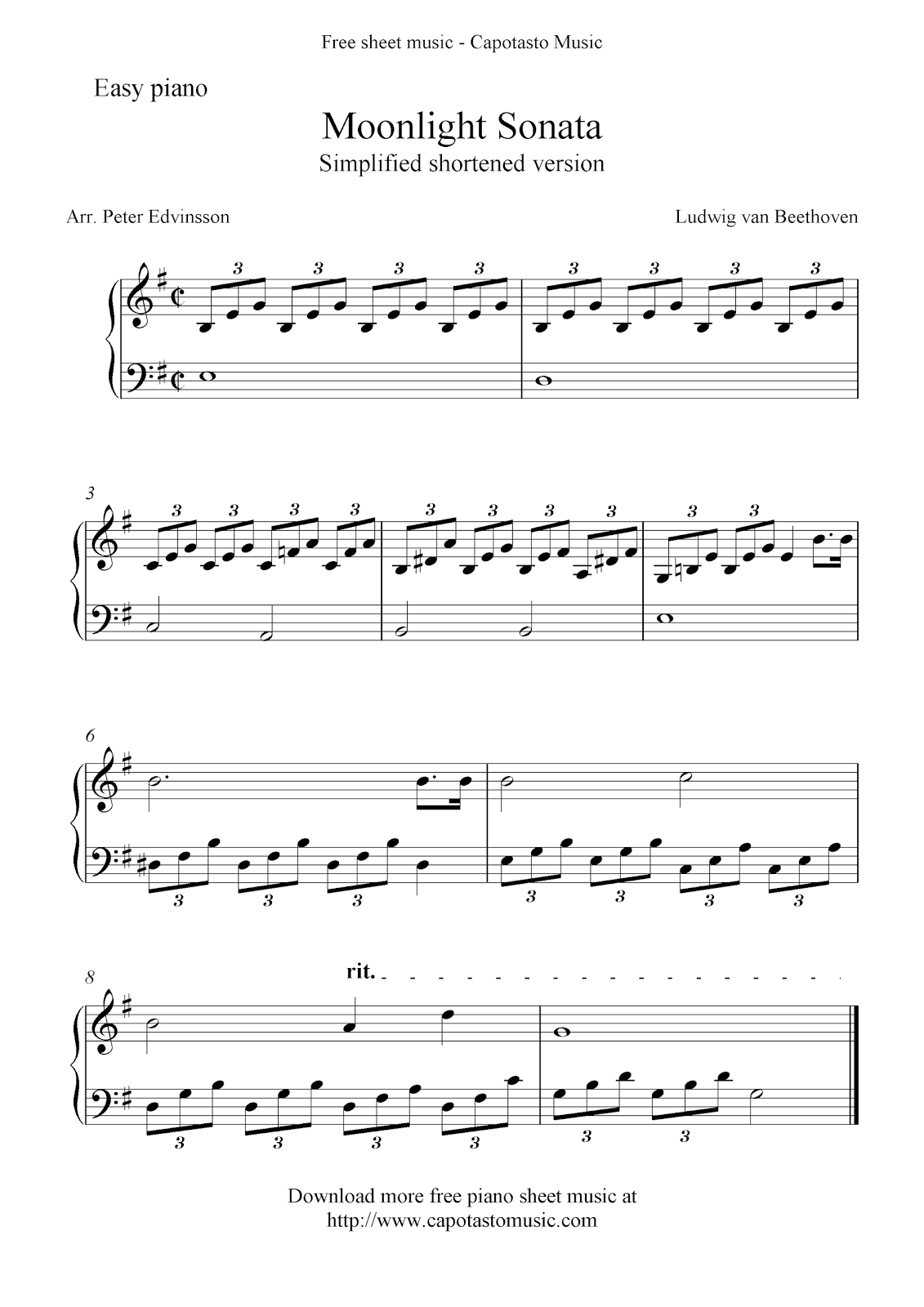 Simplified Moonlight Sonata For Easy Piano within Free Printable Classical Sheet Music for Piano